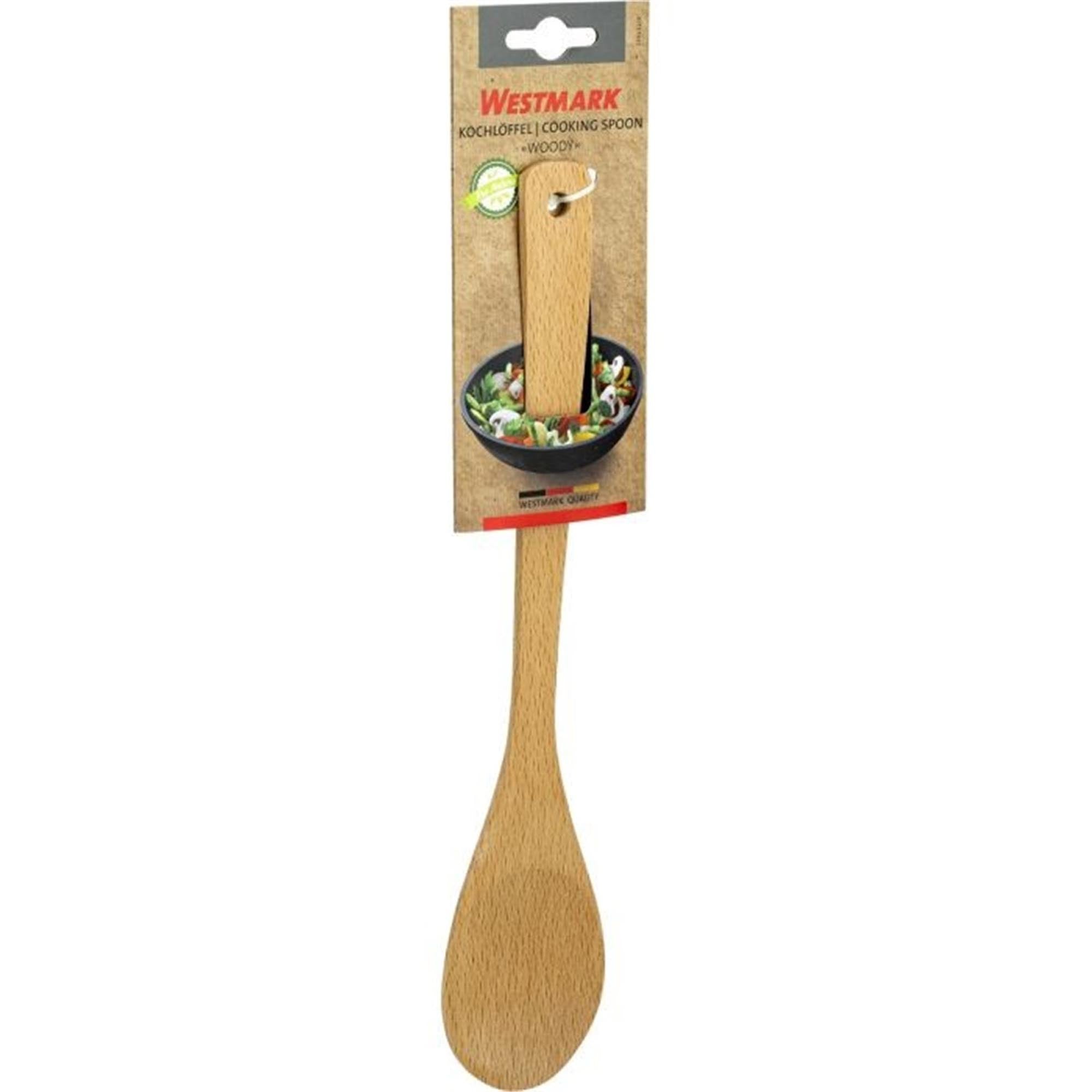 Hochwertiger Kochlöffel aus Holz, 30 cm, von Westmark. Ideal für schonendes Kochen und Rühren in beschichteten Pfannen.
