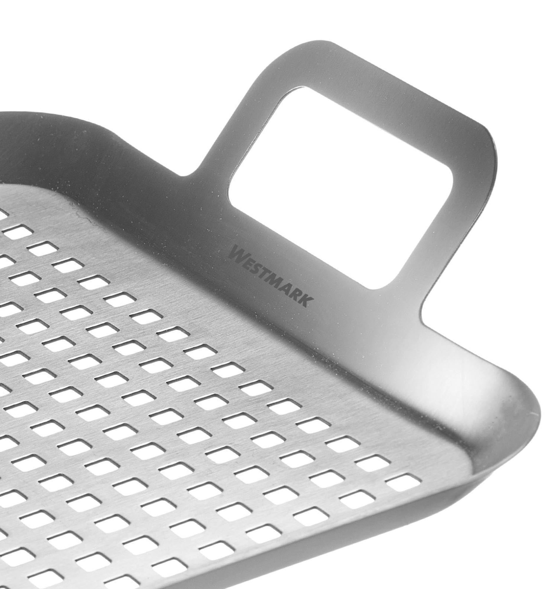 Kompakte Edelstahl-Grillpfanne von Westmark, perfekt für das Braten und Grillen kleiner Portionen mit gleichmäßiger Hitzeverteilung.