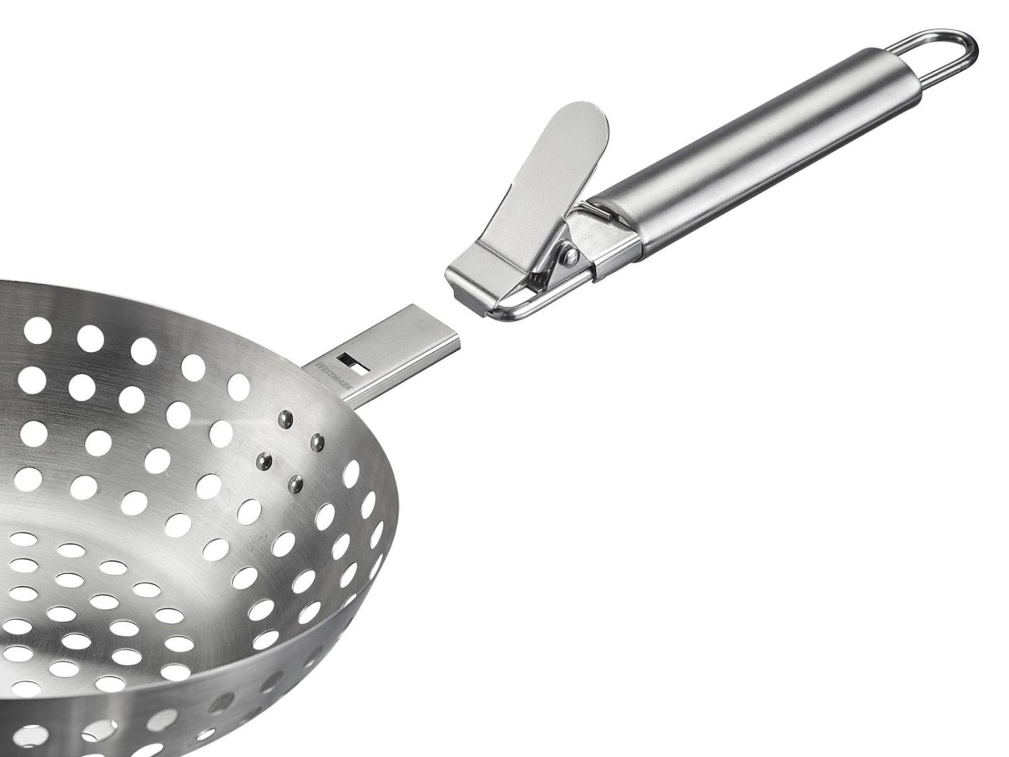 Hochwertiger Edelstahl-Grillwok von Westmark, ideal für Grillgemüse und Fleisch, langlebig und hitzebeständig.