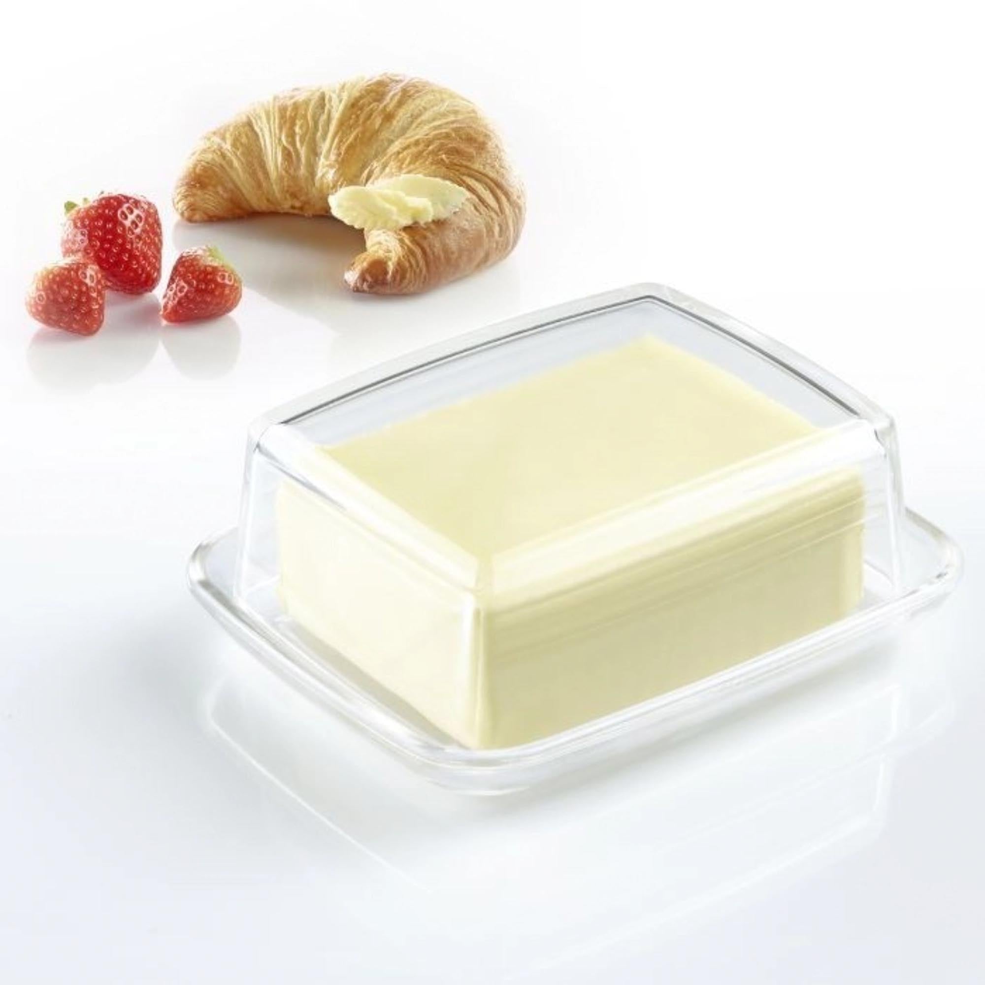 Elegante Butterdose aus Glas von Westmark, Maße 14.3x11.8cm, ideal für die stilvolle und praktische Aufbewahrung von Butter.