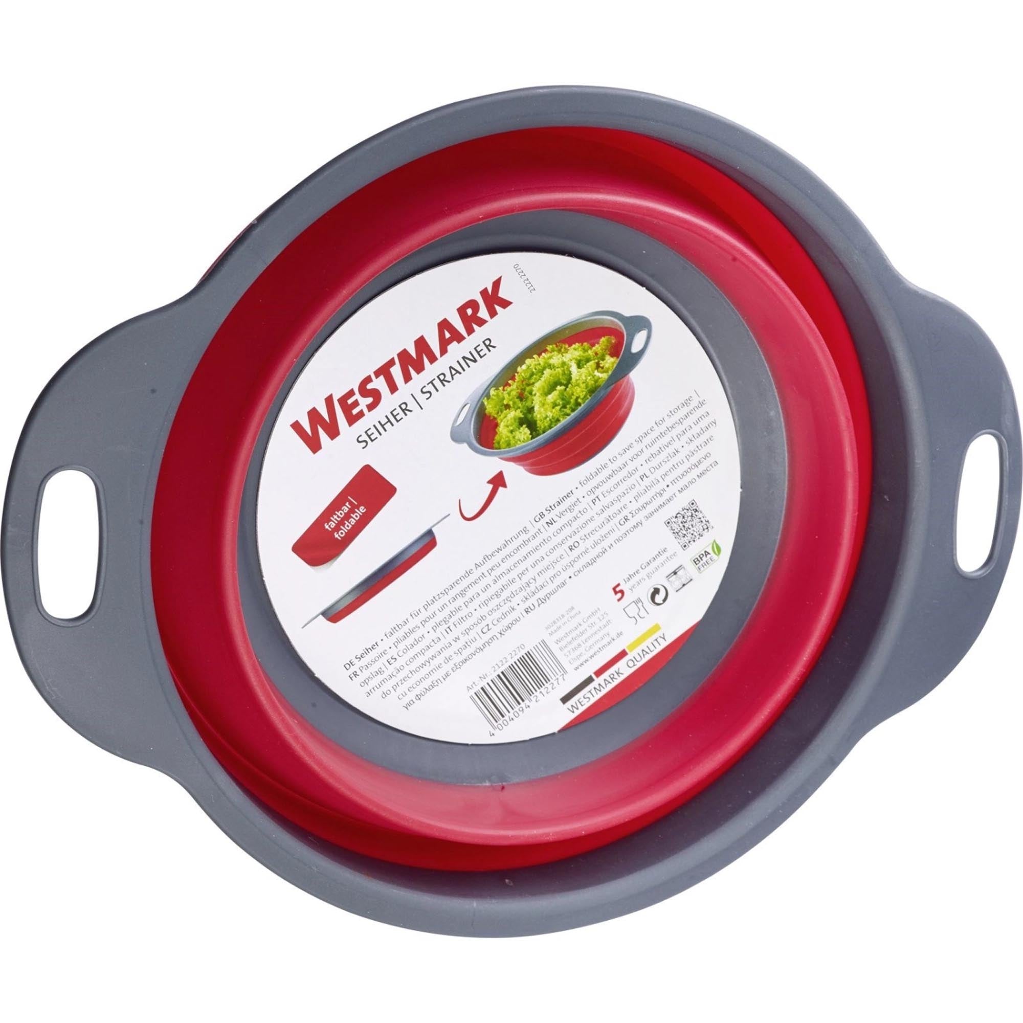 Kompaktes faltbares Abtropfsieb von Westmark, 18,5 cm Durchmesser, ideal für kleine Küchen, platzsparend und vielseitig einsetzbar.
