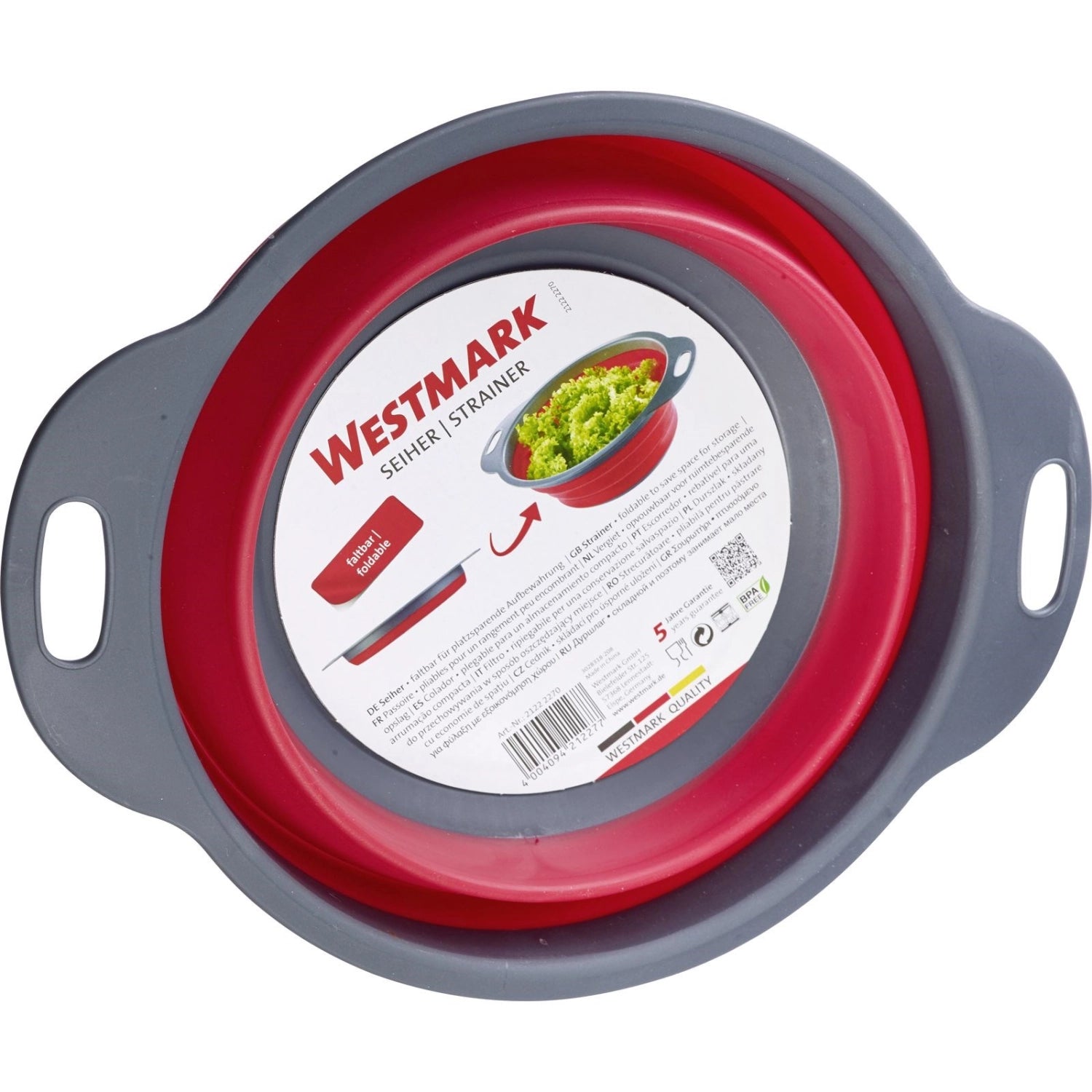 Praktisches Mini-Abtropfsieb von Westmark, faltbar und mit 18,5 cm Durchmesser. Perfekt für kleine Mengen und platzsparend in der Küche.