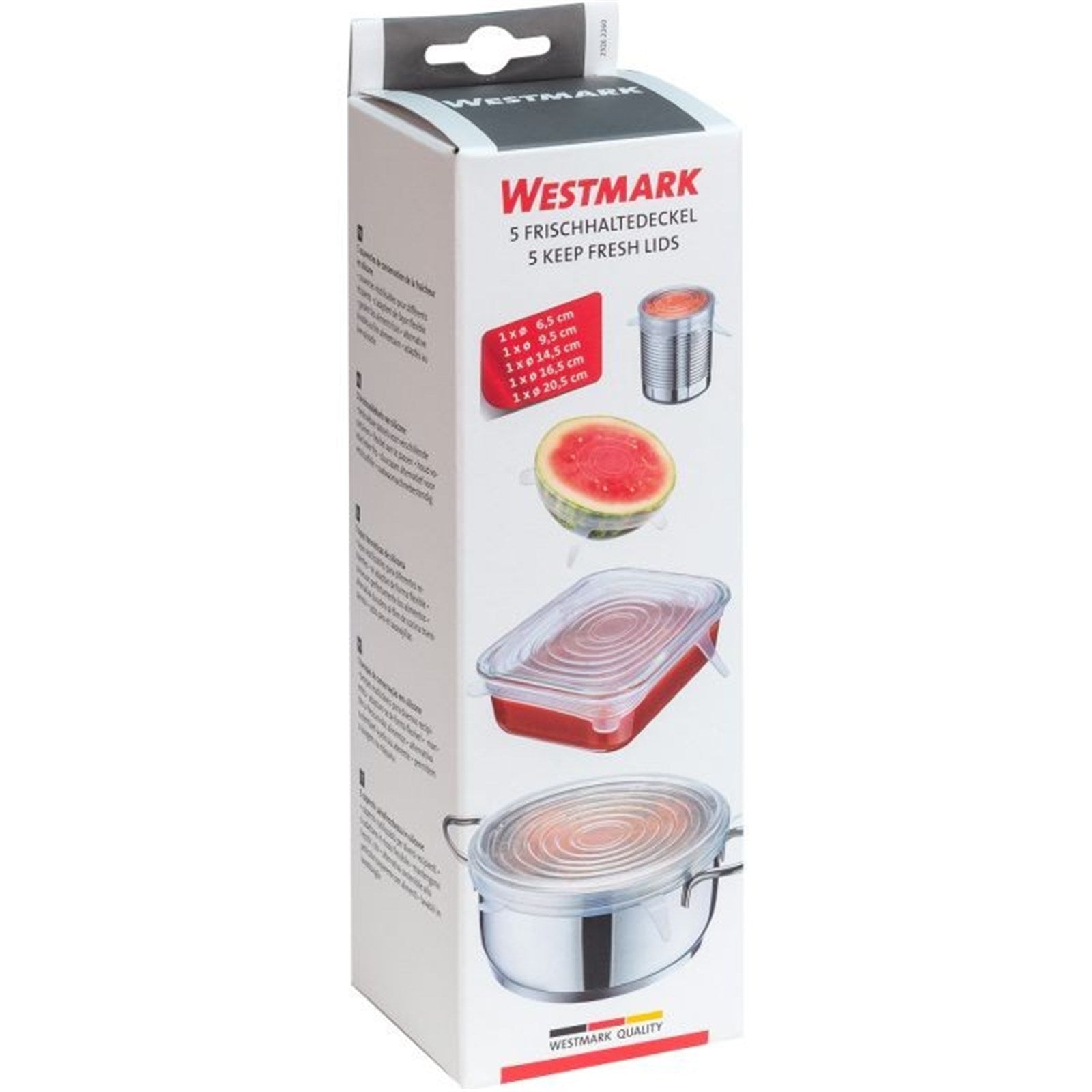 Set mit 5 flexiblen Silikondeckeln (6,5-14,5 cm), perfekt für luftdichtes Verschliessen von Schüsseln und Behältern.