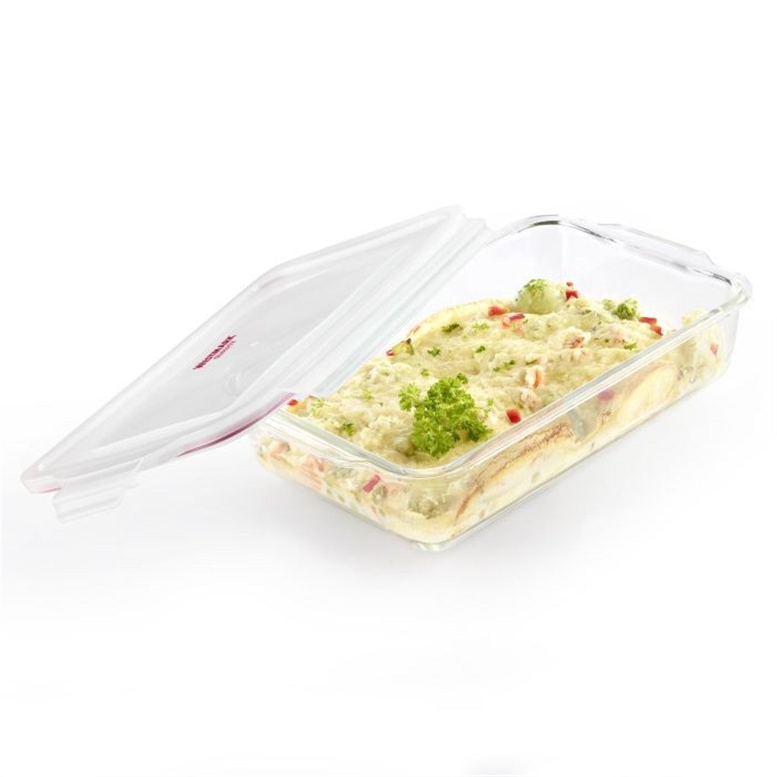 Robuste Glas-Auflaufform von Westmark, 2200ml, perfekt für Ofengerichte, hitzebeständig und ideal zum Backen und Servieren.