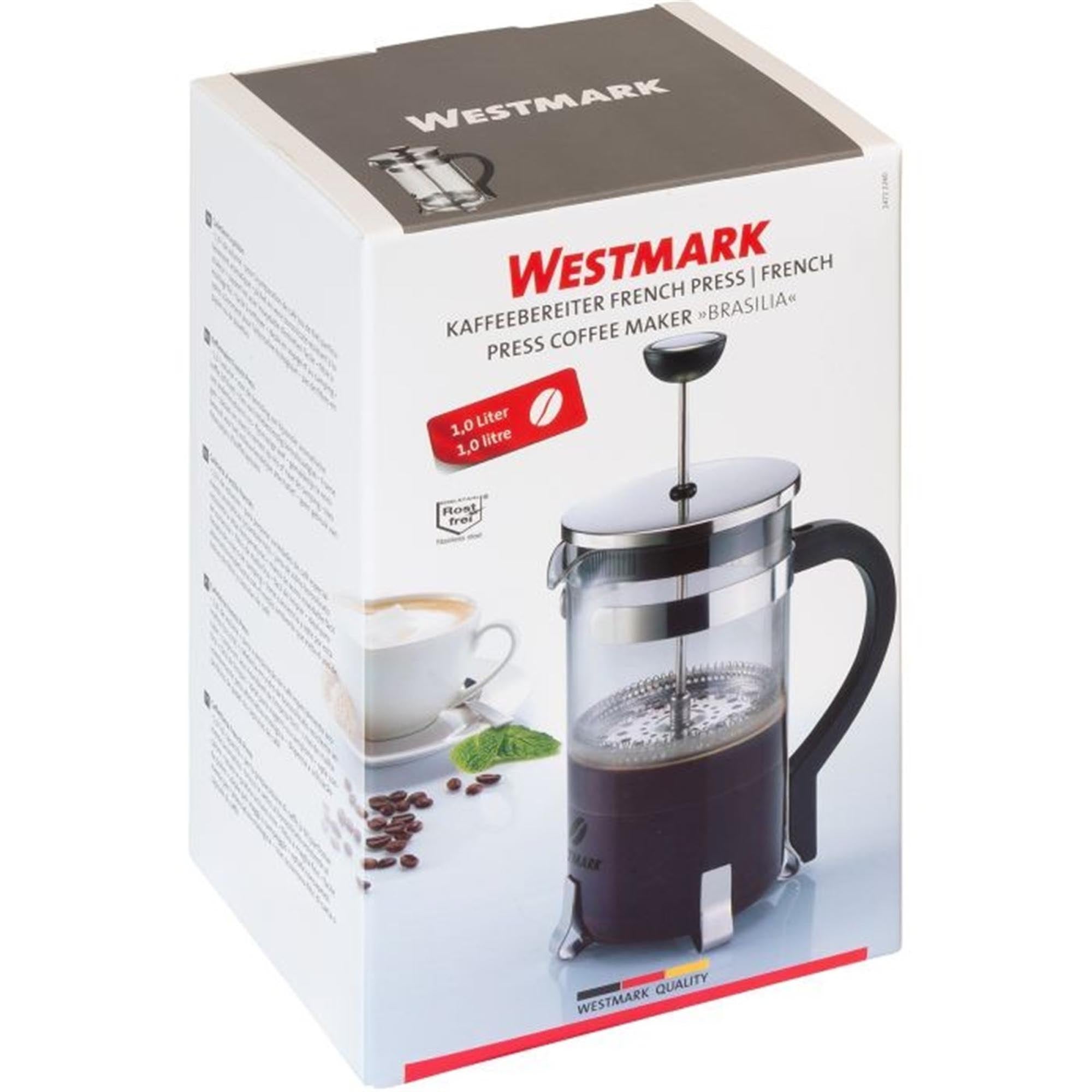Stilvolle French Press Brasilia von Westmark, 1000ml, ideal für aromatischen Kaffee. Perfekte Kombination aus Funktionalität und ansprechendem Design.