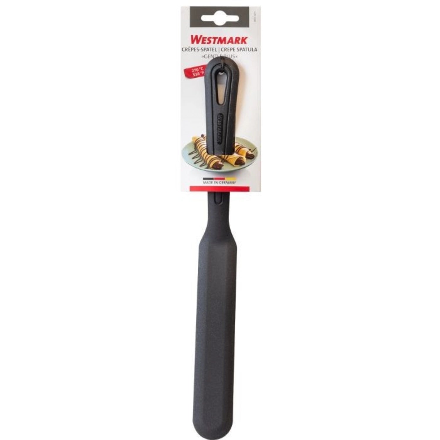 Eleganter Crêpes-Spatel Gentle Plus von Westmark, ideal für das einfache Wenden und Anrichten von Crêpes, mit komfortablem Griff für optimale Handhabung.