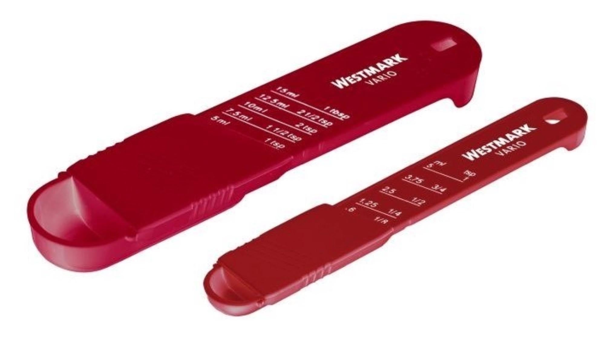 Entdecken Sie den 2 Messlöffel Vario von Westmark: verstellbar, BPA-frei, spülmaschinenfest und ideal für präzise Dosierung in der Küche.