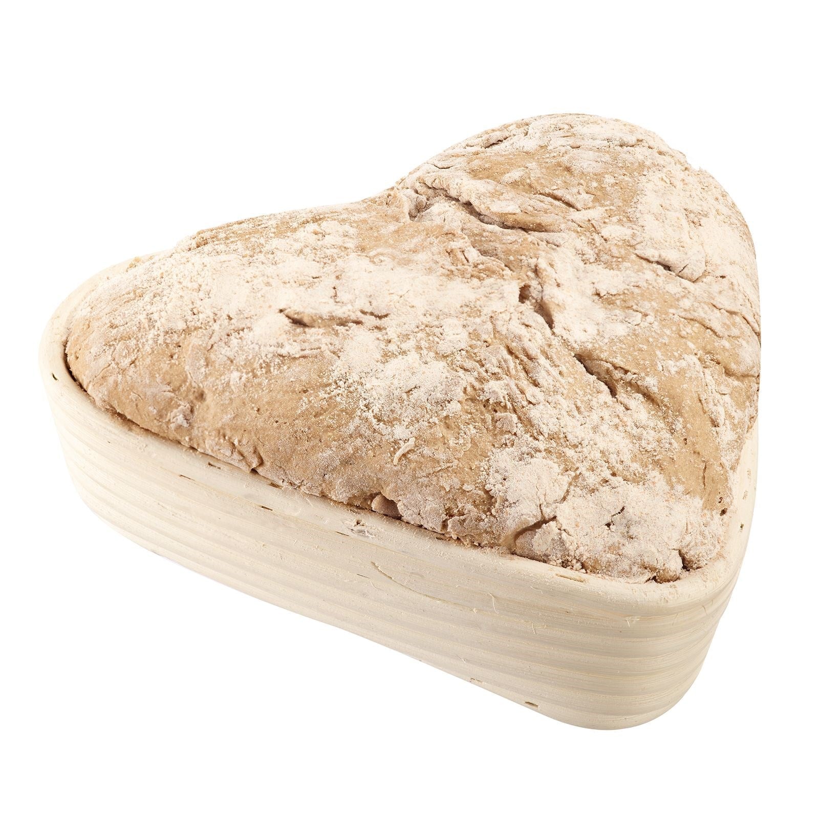 Herzförmiges Gärkörbchen mit Stoffbezug, ideal für Brotbacken. Maße: 22 x 23,5 x 6,5 cm. Perfekt für kreative Backideen.