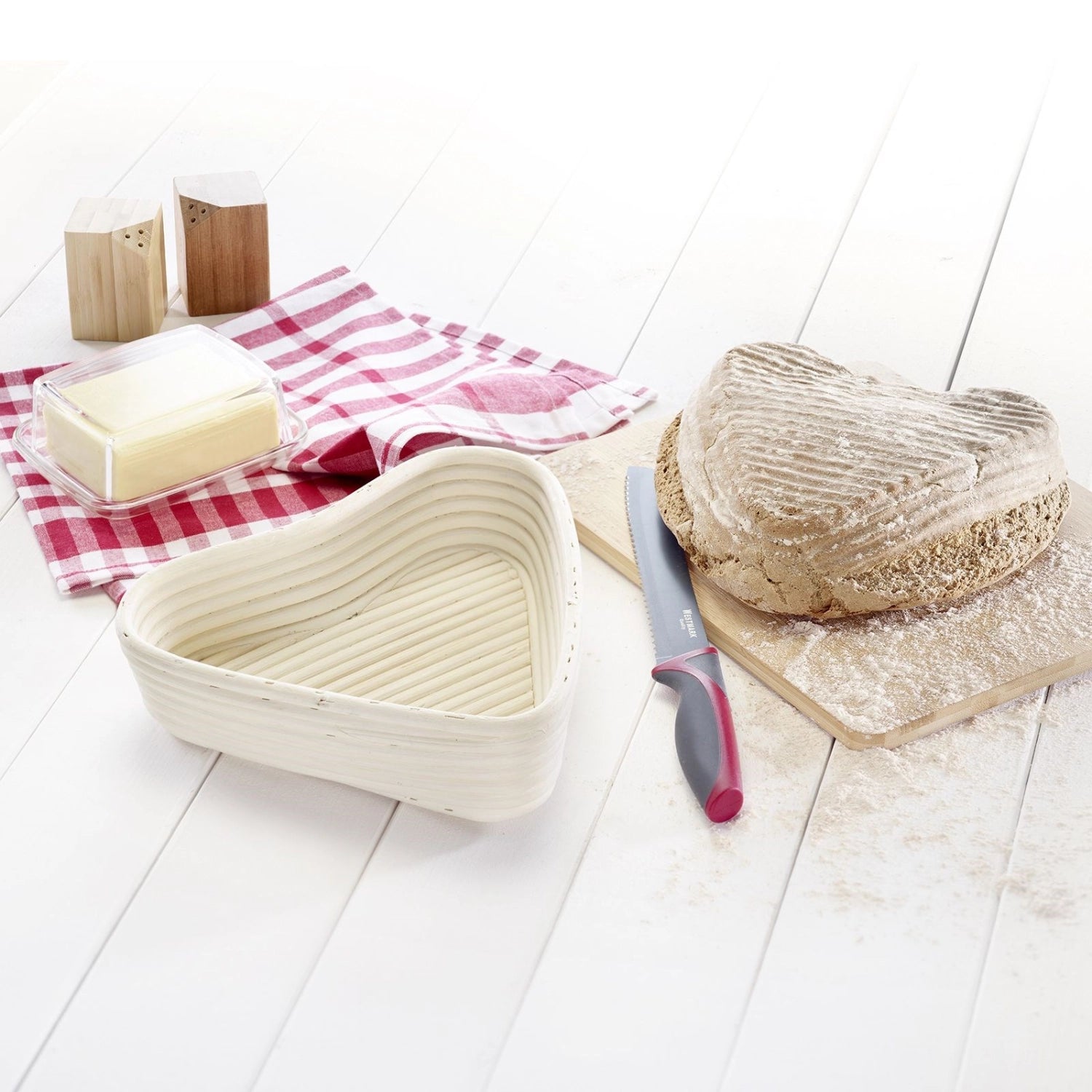 Ensemble de paniers de fermentation en forme de coeur avec couvercle 22 x 23,5 x 6,5 cm