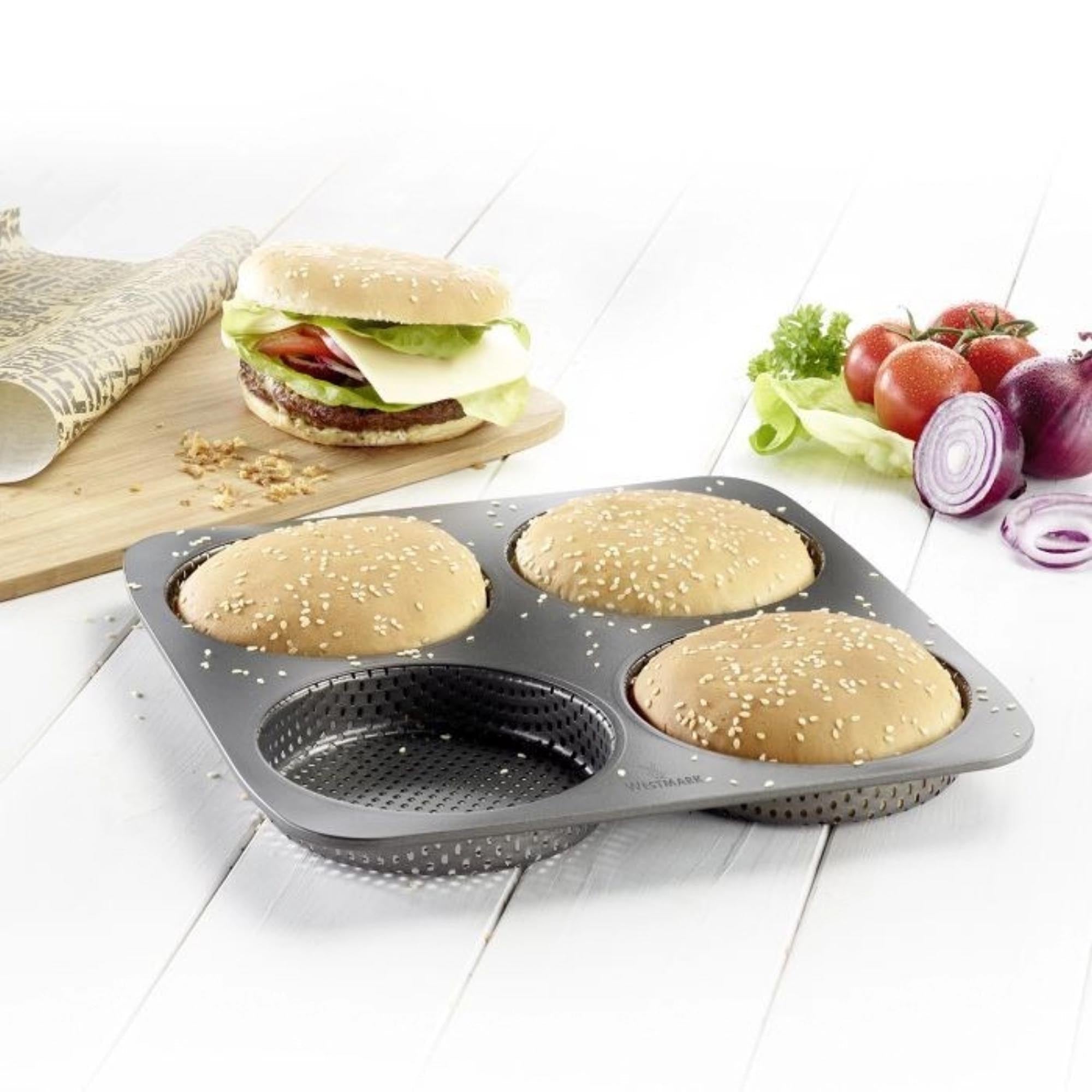 Backform für 4 Burgerbrötchen, 28x28cm, antihaftbeschichtet, für gleichmäßiges Backen, hochwertige Qualität von Westmark.