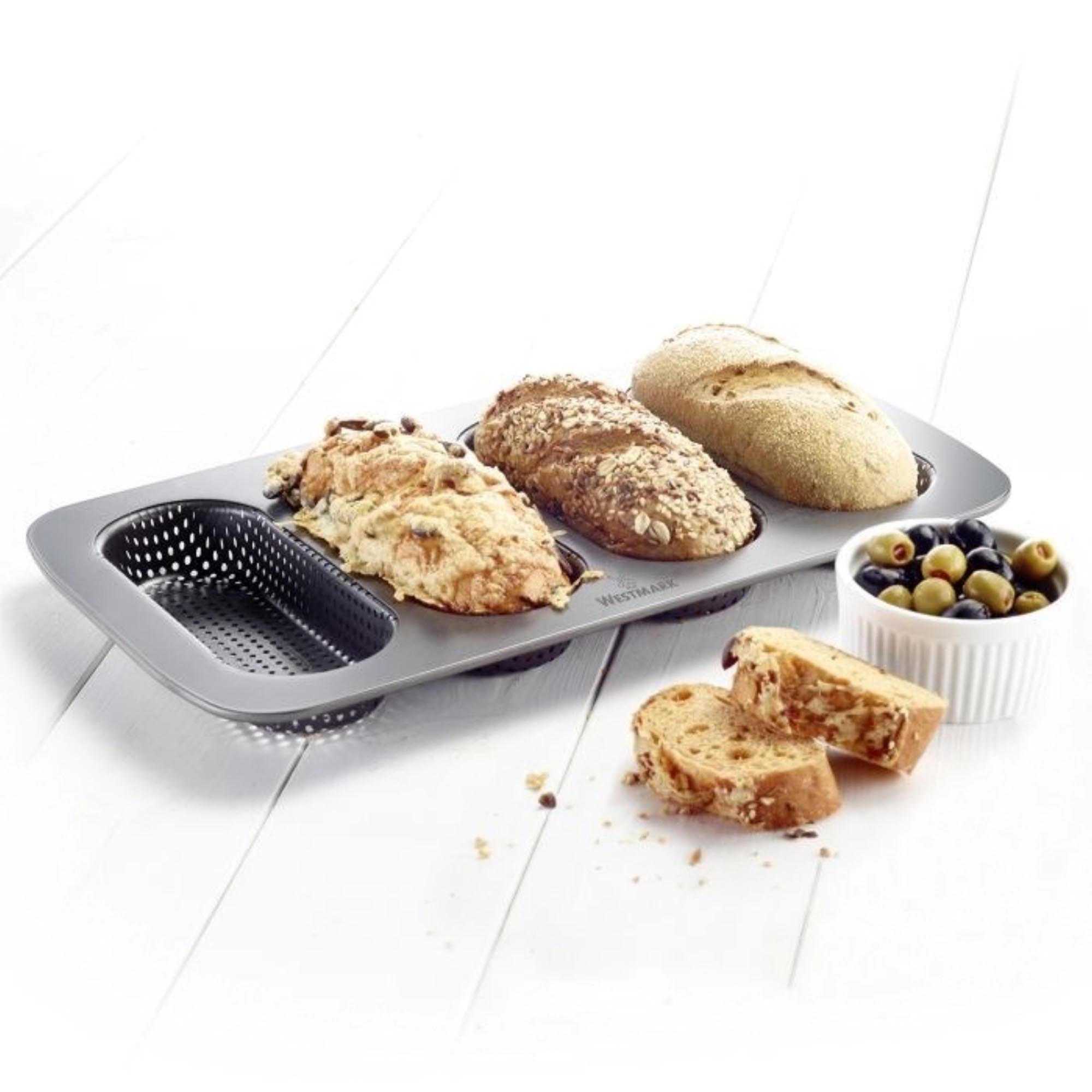 Backform für 4 Mini-Baguettes, 35.6x21.5cm, von Westmark. Ideal für knusprige, hausgemachte Baguettes. Hochwertig und benutzerfreundlich.