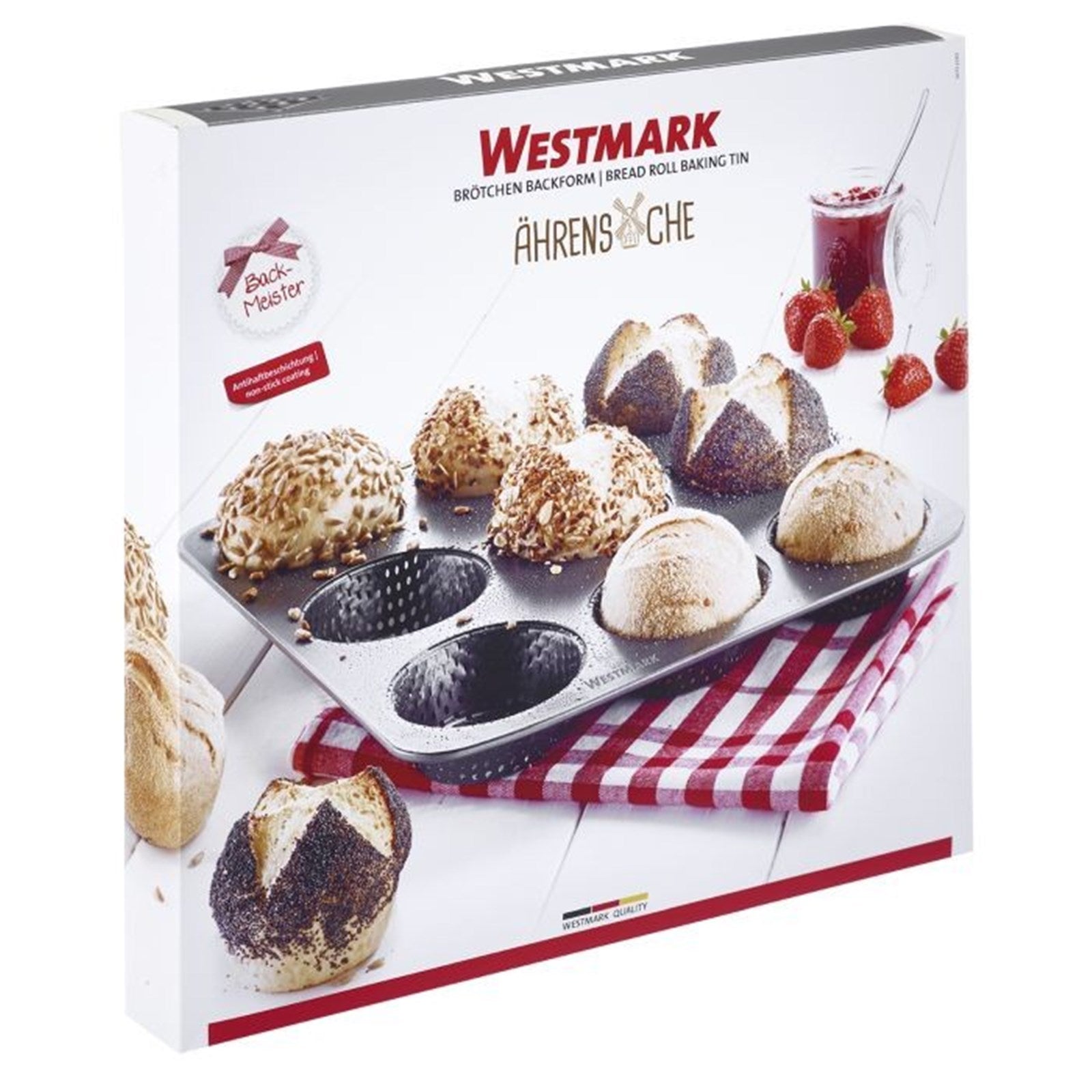Antihaftbeschichtete 9er Brötchen Backform von Westmark, 32x30cm, ideal für gleichmäßiges Backen und mühelose Reinigung.