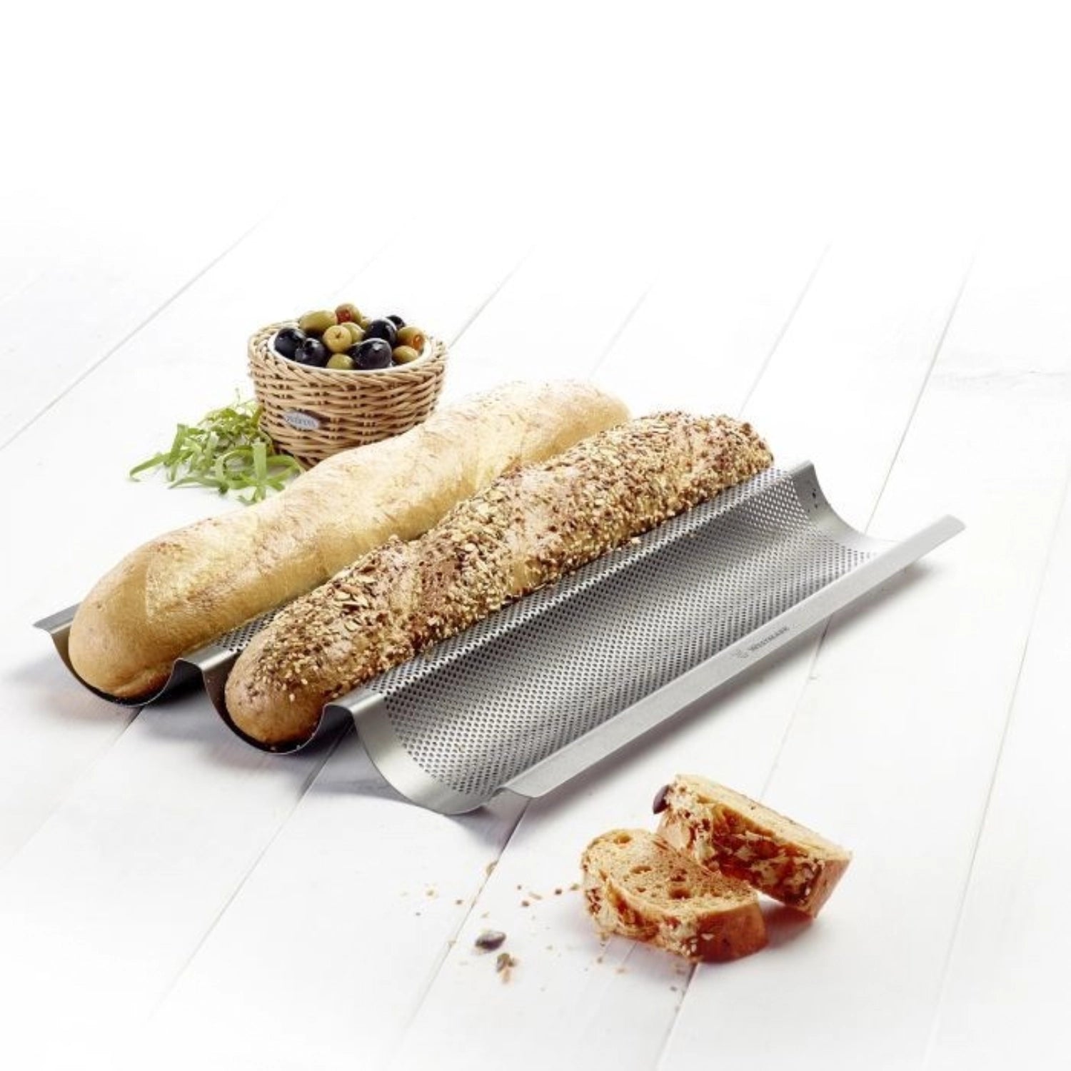 Set of 3 long baguette baking tins, 38.5x28cm