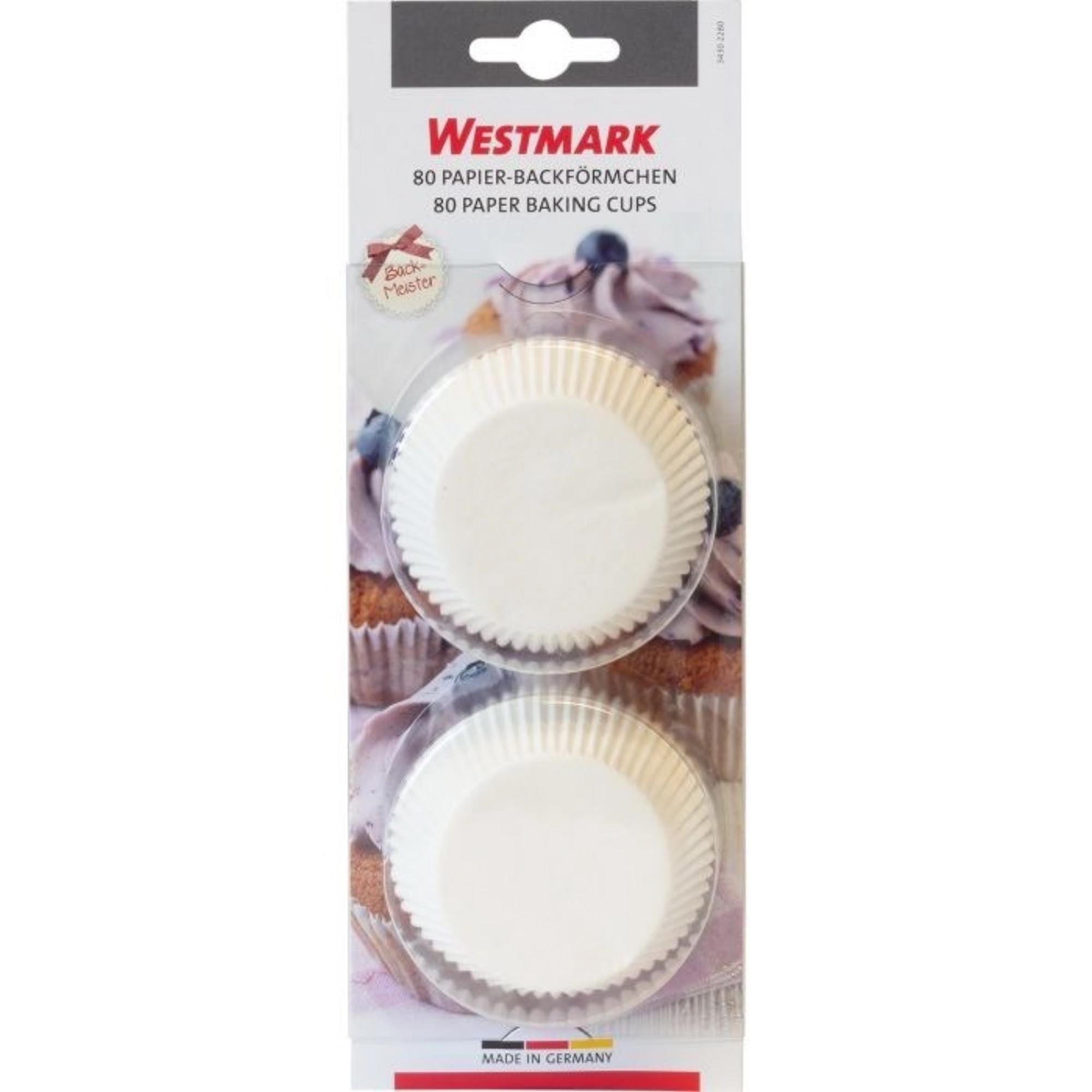 80 weiße Muffin-Papierförmchen von Westmark, perfekt zum Backen und Servieren, praktisch und vielseitig für jeden Anlass.