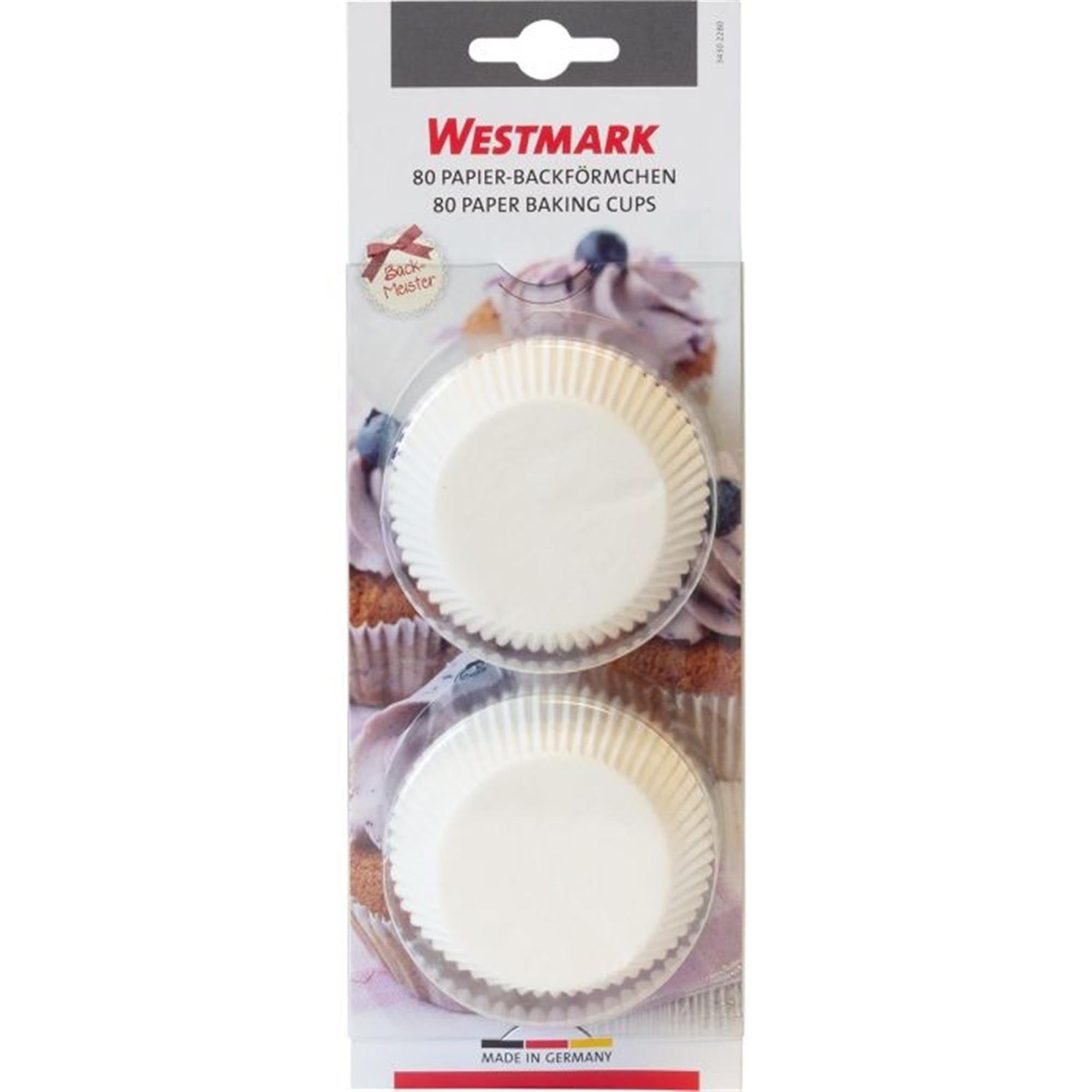 Weiße Muffin-Papierförmchen von Westmark, ideal für Backen und Servieren, 80 Stück, hochwertig und praktisch für jede Gelegenheit.