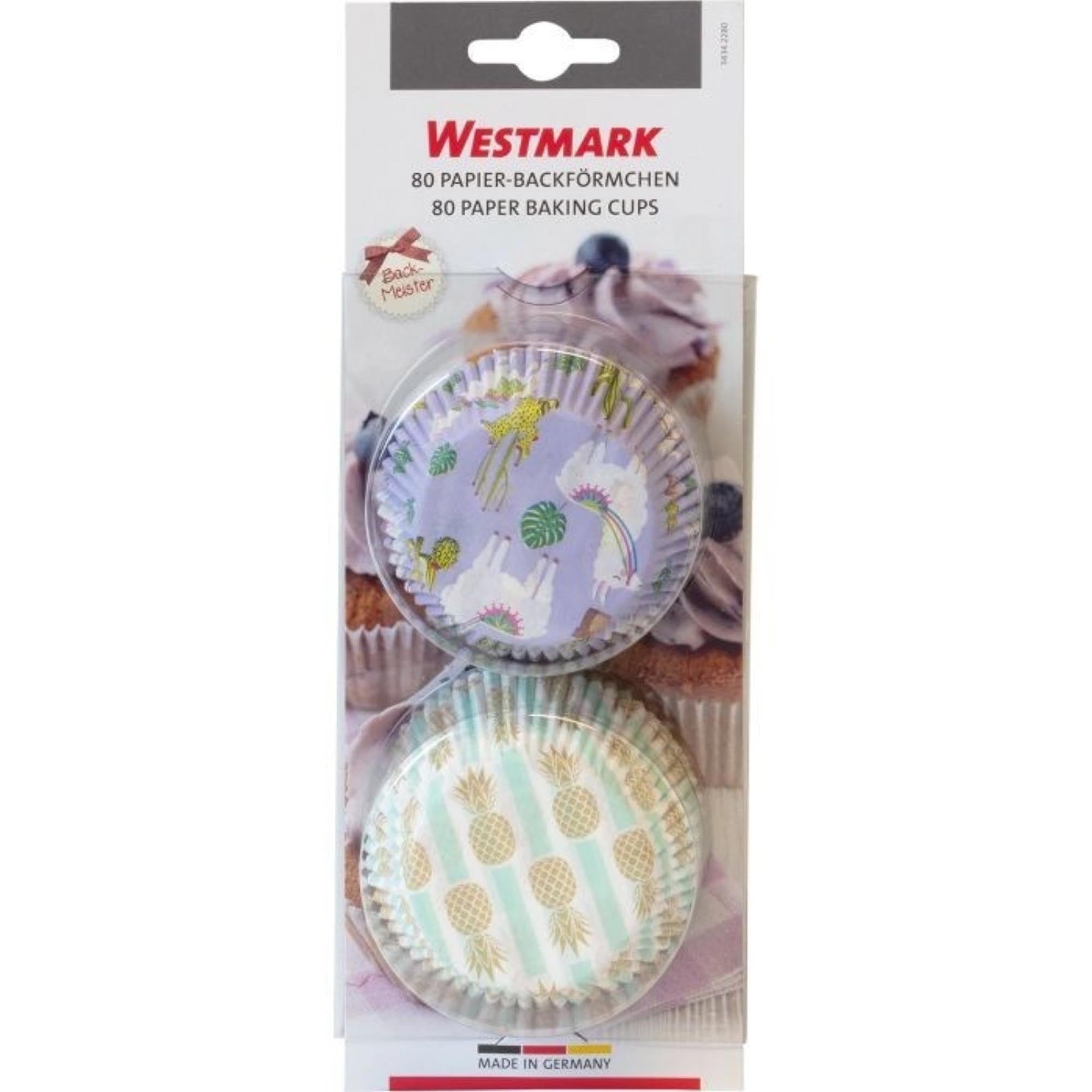 80 Muffin-Papierförmchen mit Lama- und Ananas-Designs, perfekt für Backspaß und Partydeko, von Westmark.