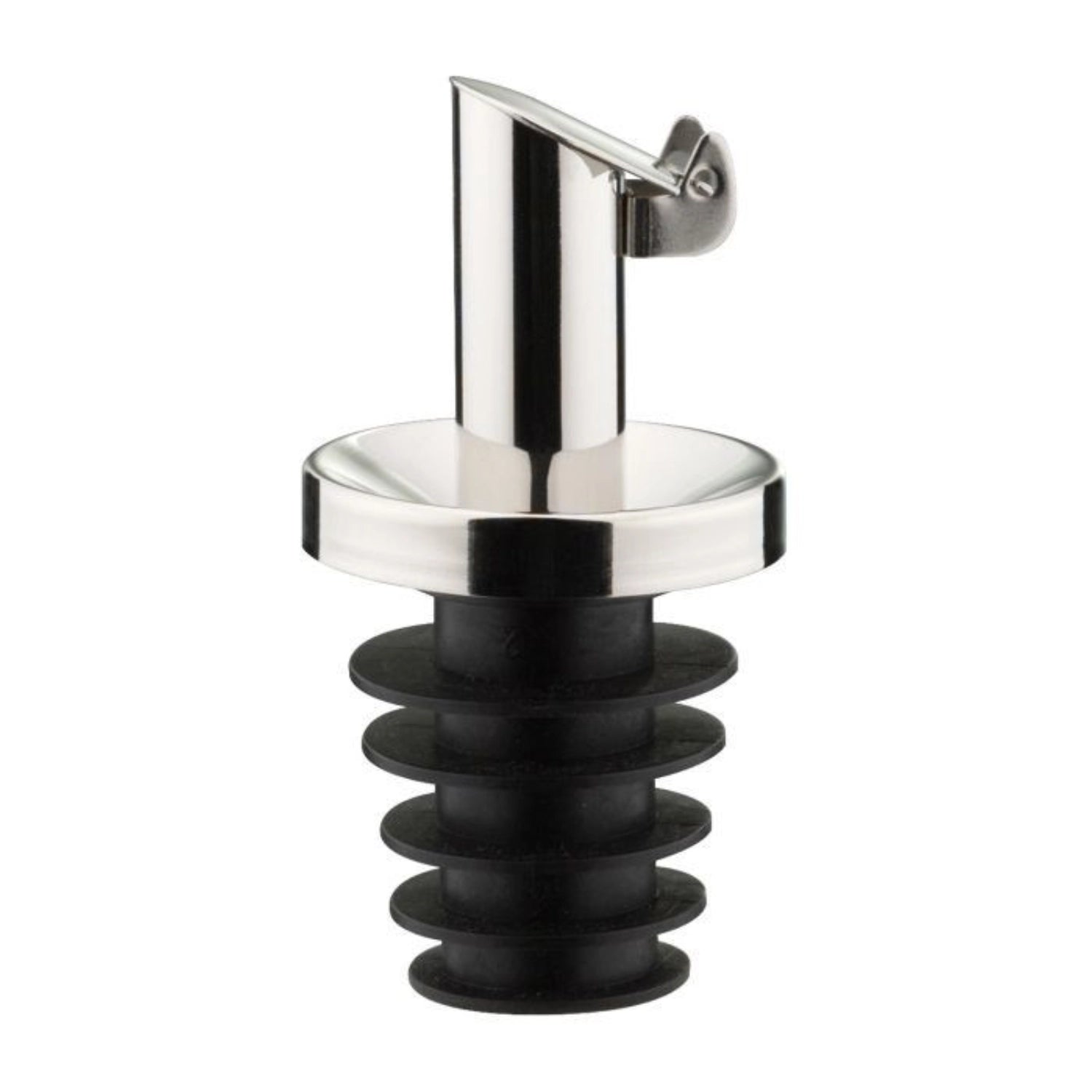 Eleganter Ausgiesser Inox für Öl und Essig mit PE-Korken und Metallkläppchen, ideal für präzises Dosieren in der Küche.