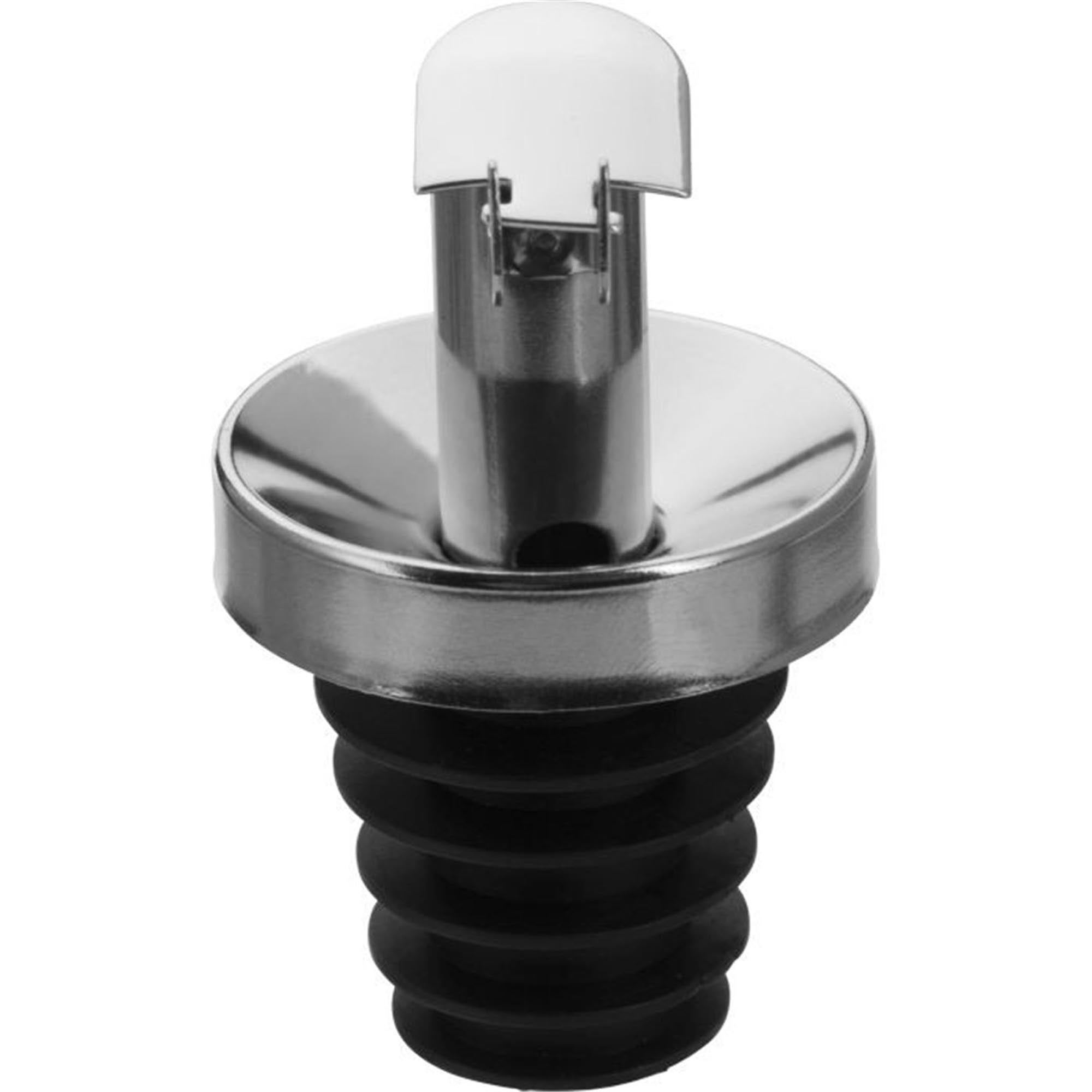 Praktischer Ausgießer aus Edelstahl mit PE-Korken und Metallkläppchen, ideal für Ölflaschen. Hochwertig und funktional von Westmark.