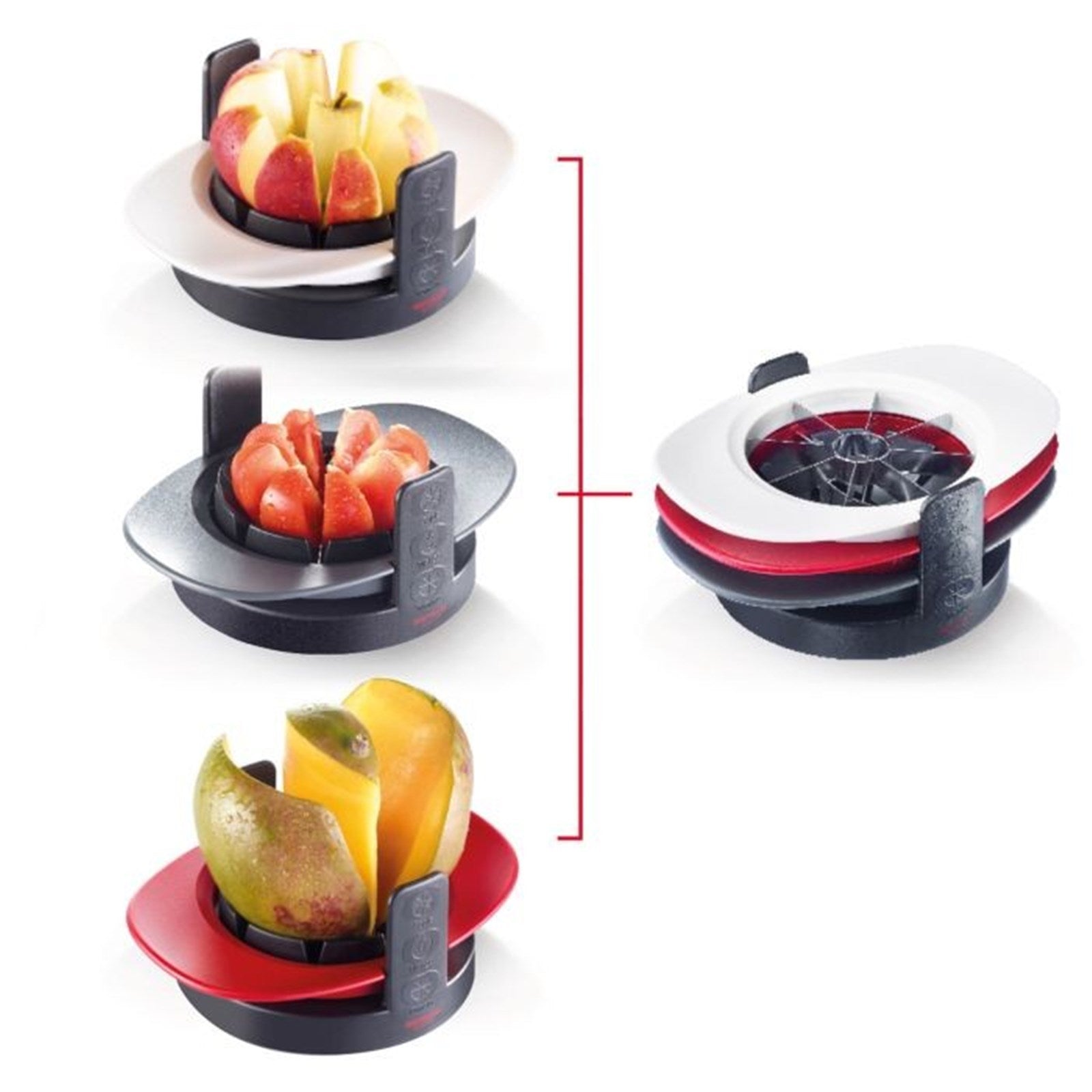 Der Westmark Tutti Frutti Teiler schneidet und entkernt mühelos Äpfel, Tomaten und Mangos – ideal für die schnelle Küchenvorbereitung.