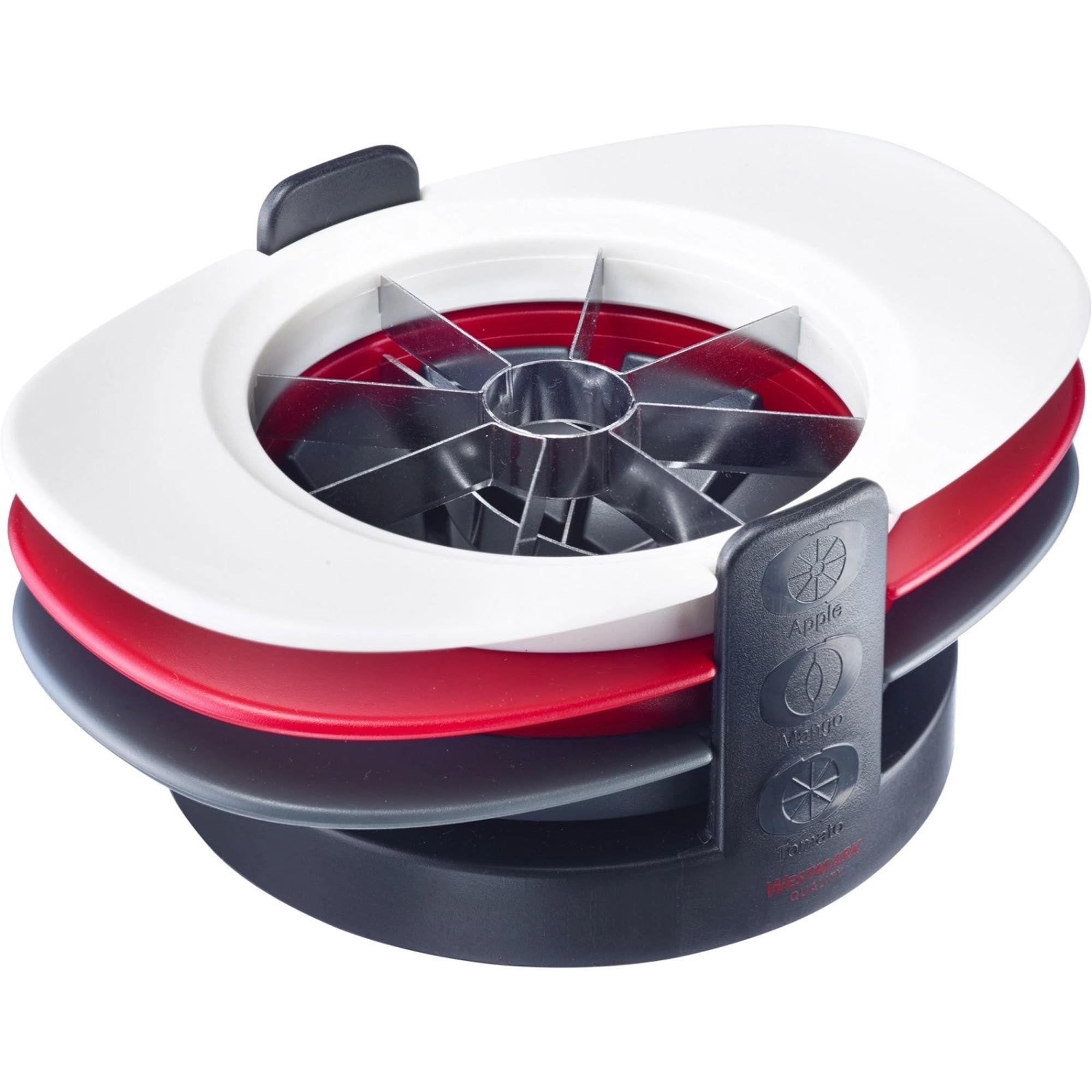 Entdecken Sie den Apfel-, Tomaten-, Mangoteiler Tutti Frutti von Westmark. Hochwertiger Edelstahl, ergonomisches Design, einfach zu reinigen und ideal für gesunde Snacks!