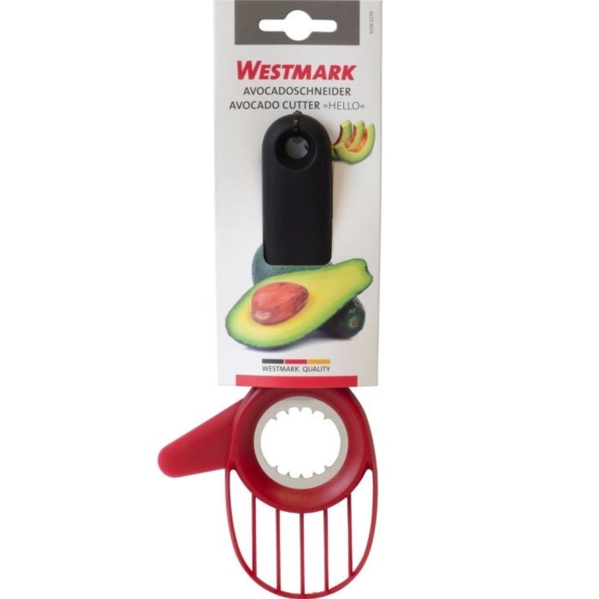 Der Avocadoschneider Hello von Westmark schneidet, entkernt und halbiert Avocados effizient und einfach in einem Schritt.