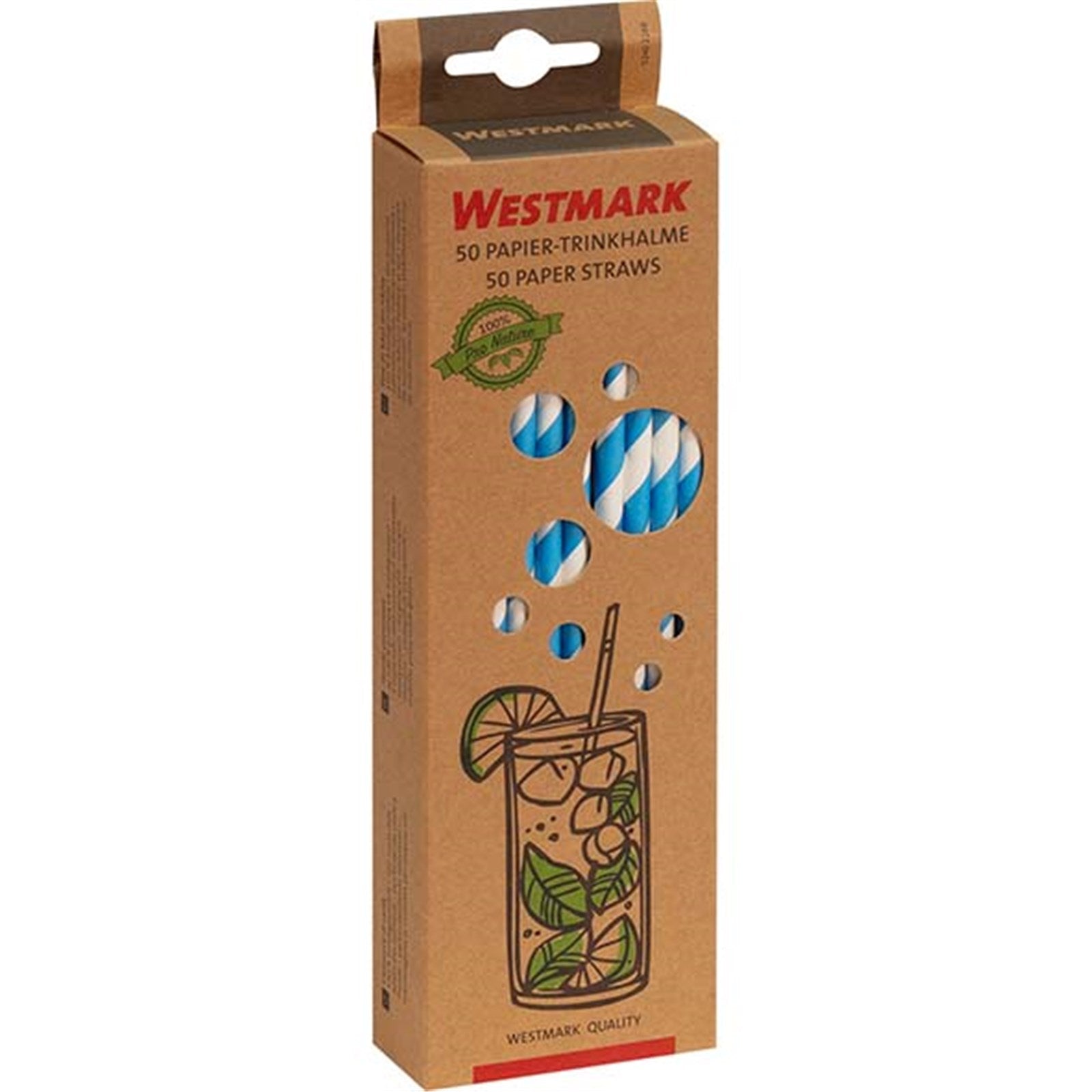 50 umweltfreundliche Papier-Trinkhalme, blau-weiß gestreift, 19,7 cm, perfekt für Partys und Getränke, von Westmark.