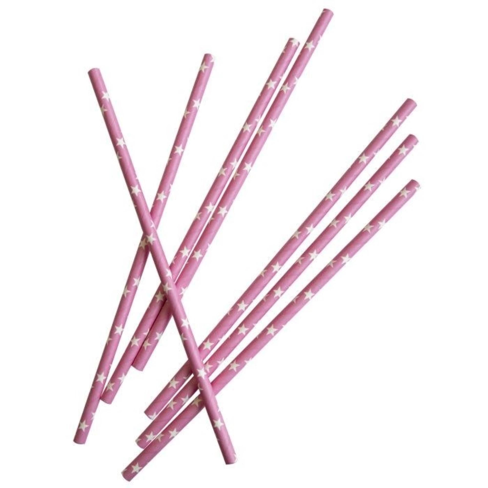 Papier-Trinkhalme in Rosa mit weißen Sternen, 19,7 cm, umweltfreundlich und perfekt für stilvolle Anlässe und Feierlichkeiten.