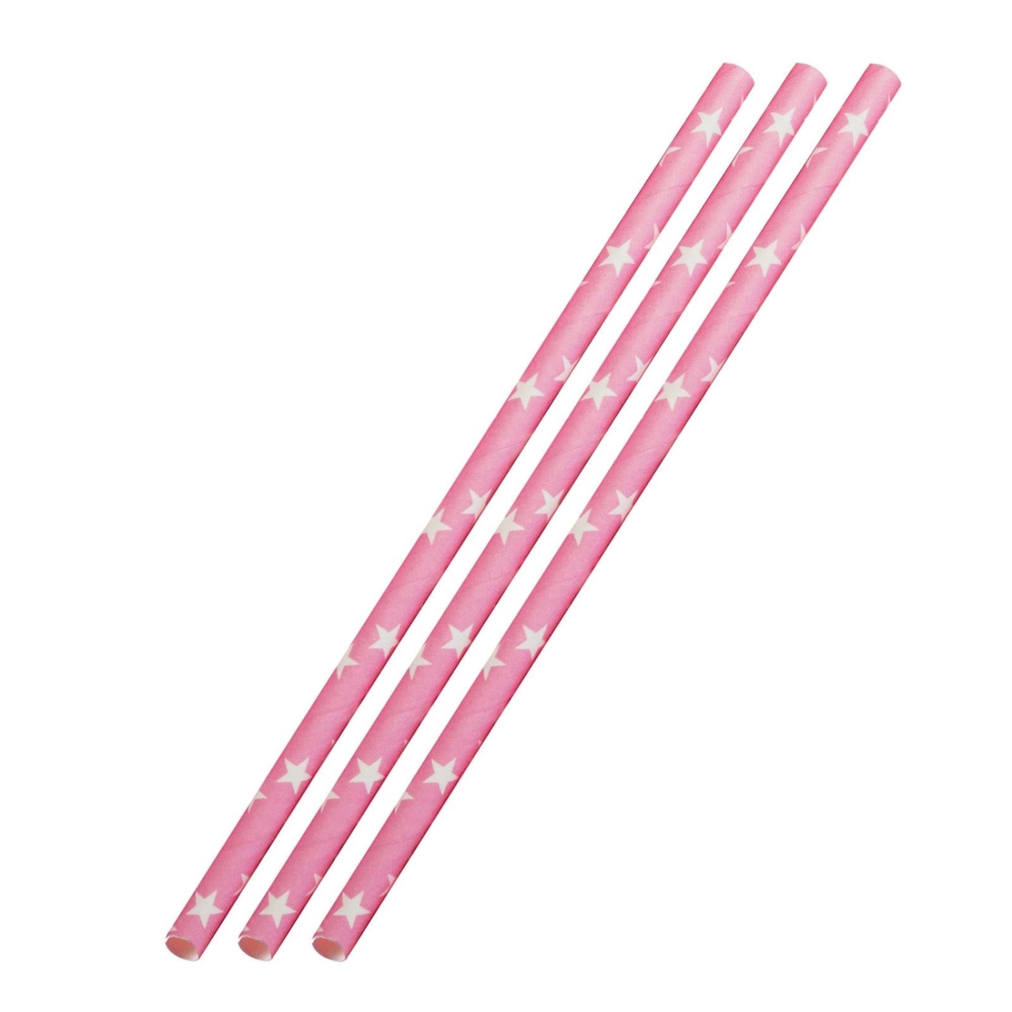 Entdecken Sie die eleganten 50 Papier-Trinkhalme von Westmark in Rosa mit weißen Sternen. Ideal für Partys, umweltfreundlich und stabil, perfekt für jeden Anlass!