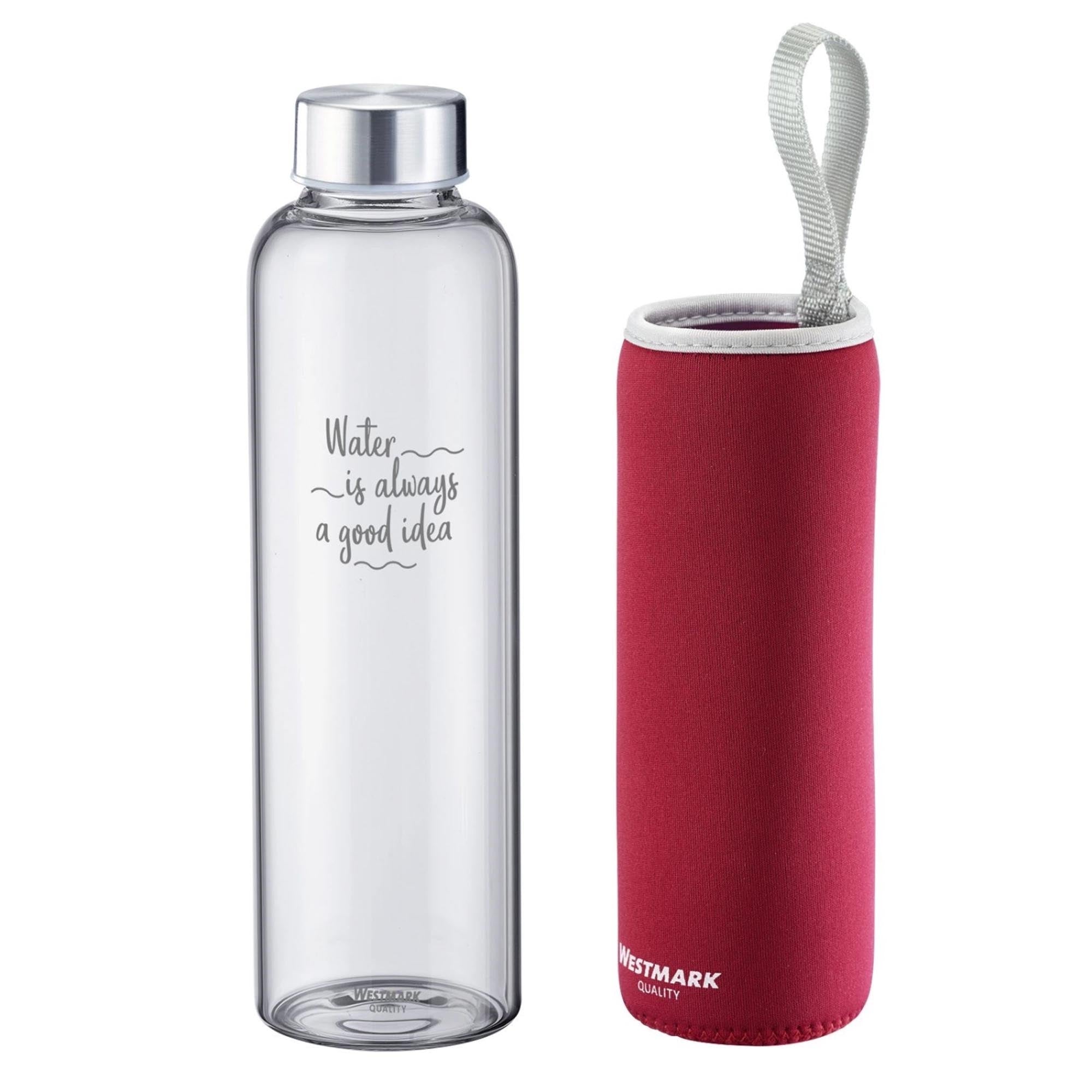 Trinkflasche Viva aus Glas 0,55 l, mit Cover, rot, sb