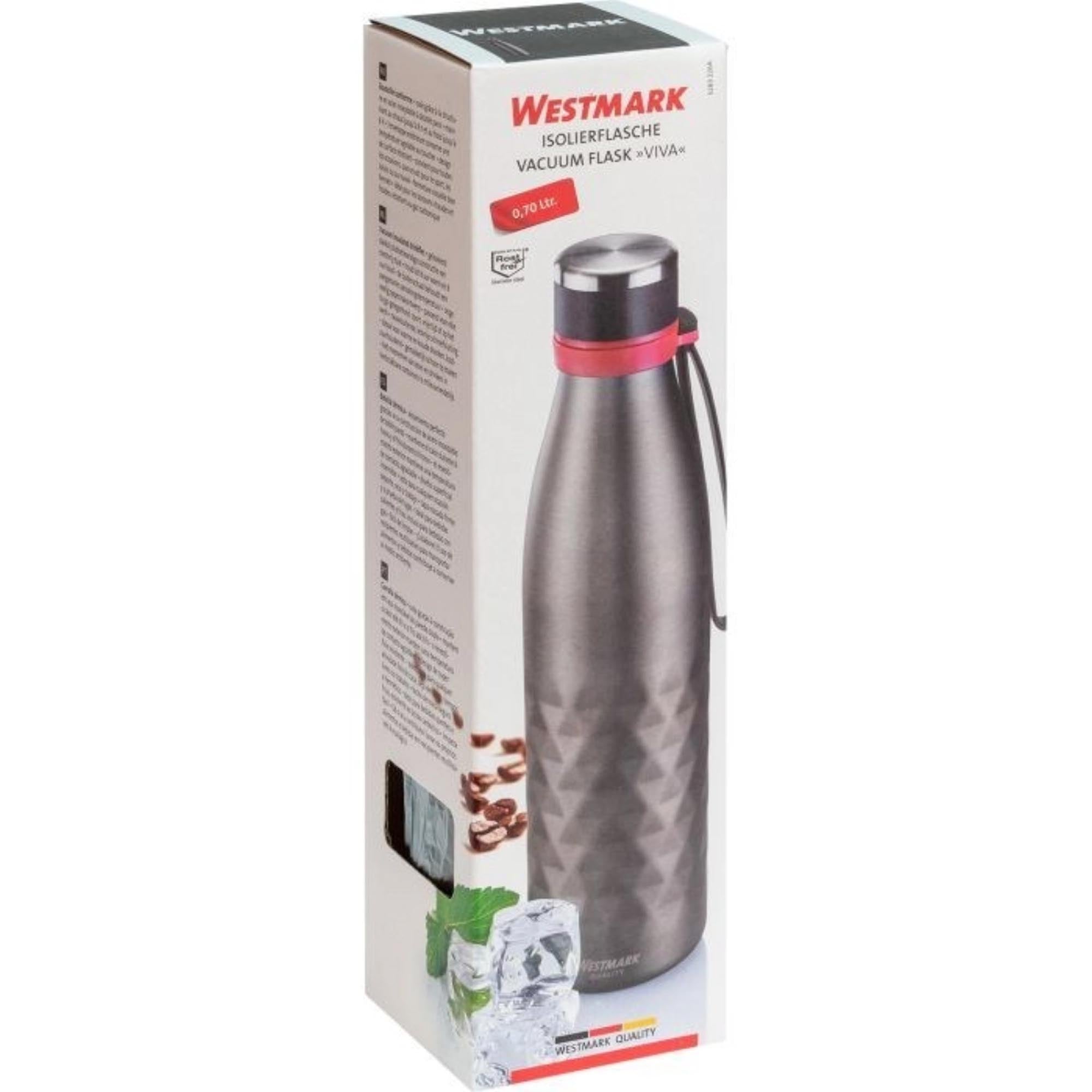 Die Viva Isolierflasche (0,7 l) von Westmark in Anthrazit hält Getränke warm oder kalt. Ideal für Reisen, langlebig und elegant.