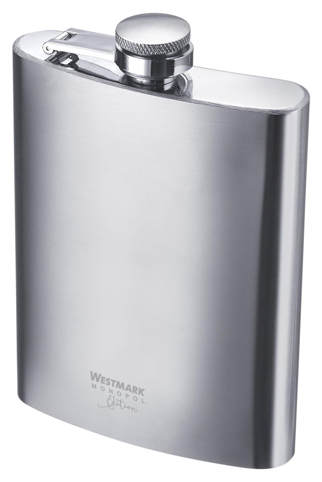 Eleganter Flachmann aus Edelstahl, 236ml, mit praktischem Trichter, ideal für unterwegs oder als Geschenk.