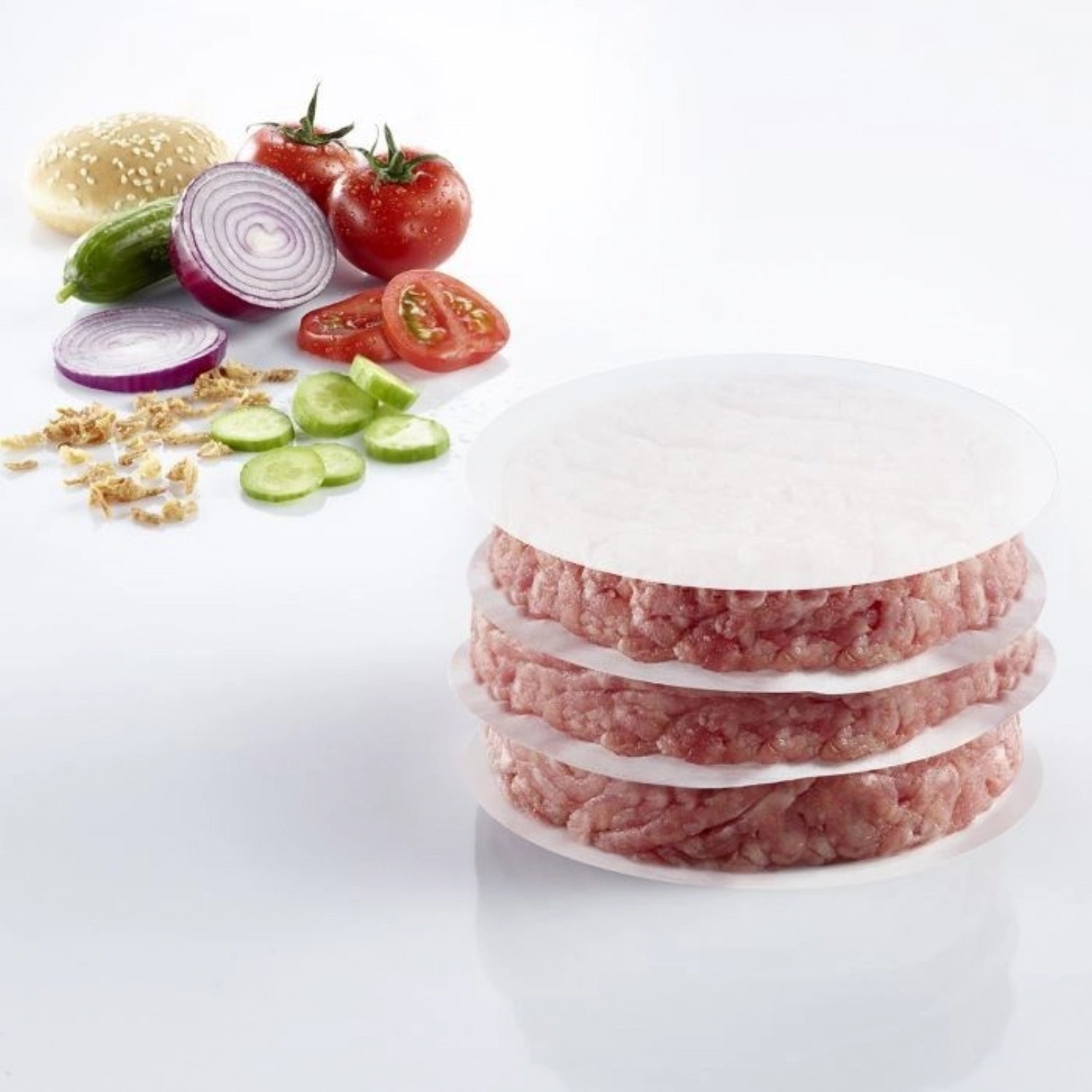Praktisches Burgerpapier von Westmark, 80 Stück, 13 cm Durchmesser, ideal für saubere Zubereitung und Lagerung von Burgern und Patties.