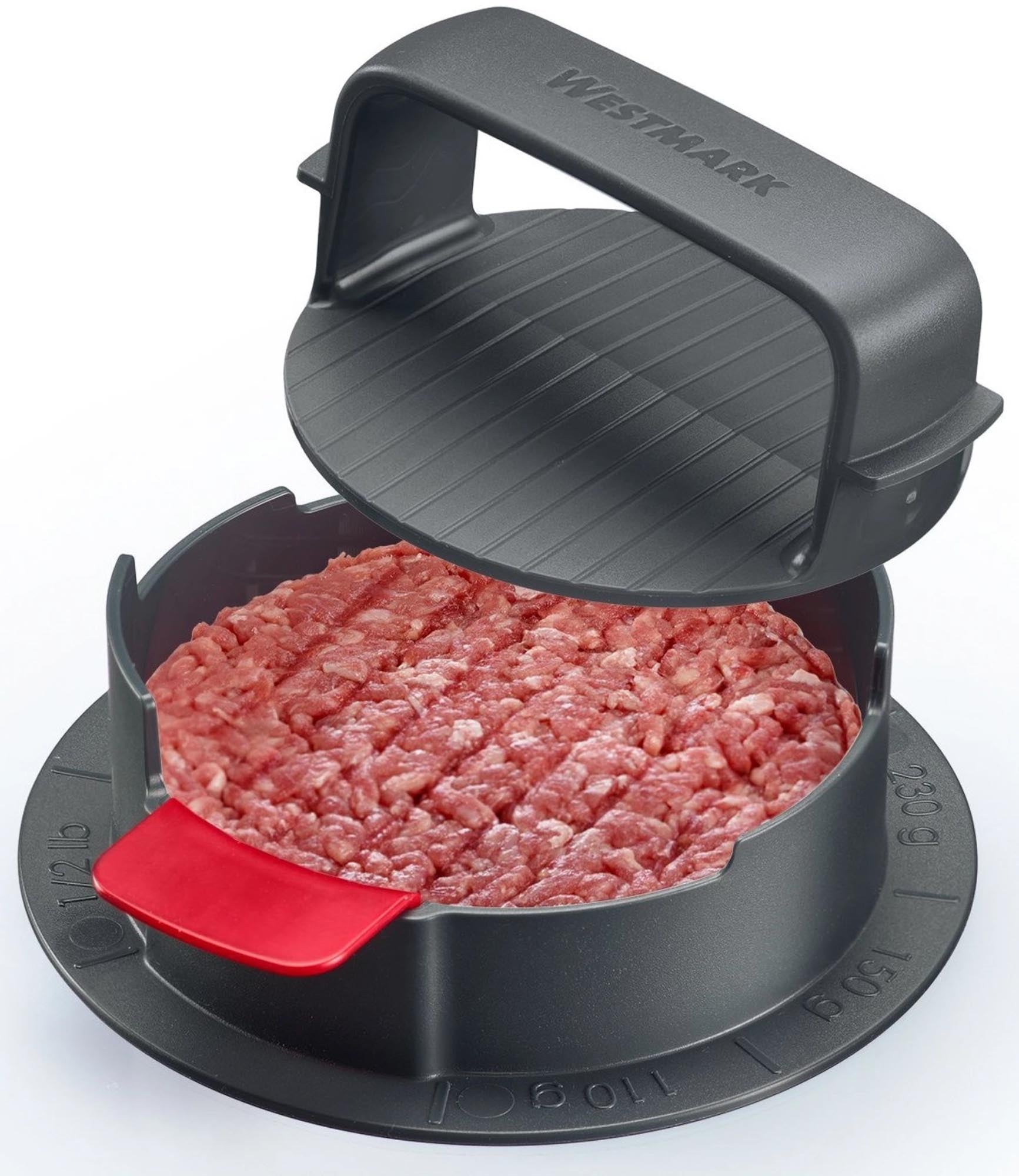 Der Westmark Hamburgermaker Vario Plus formt gleichmäßige Burgerpatties, perfekt für Grillabende und kreative Burgerideen.