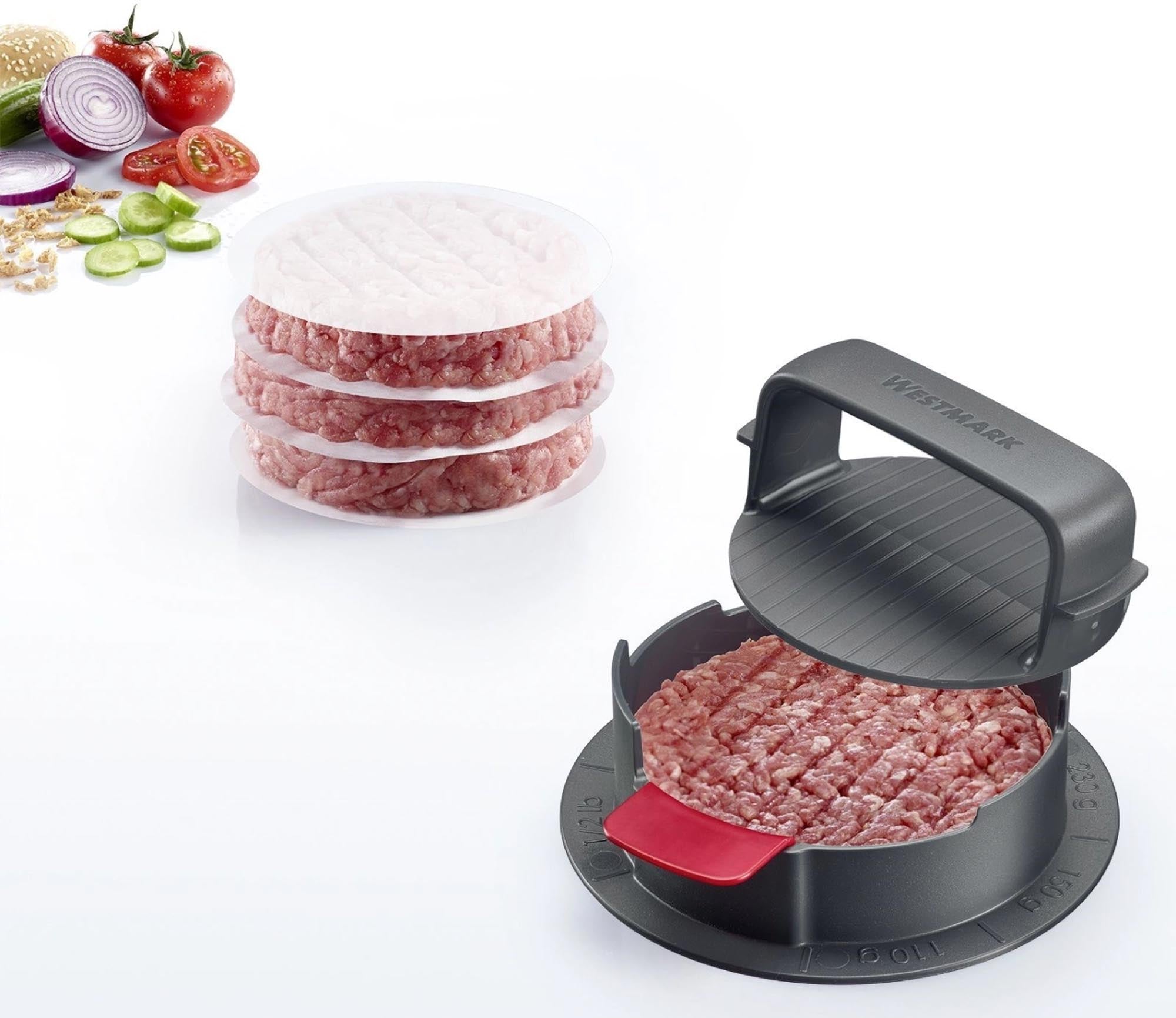 Der Westmark Hamburgermaker Vario Plus formt gleichmäßige Burgerpatties – perfekt für Grillfans und kreative Burgerrezepte.