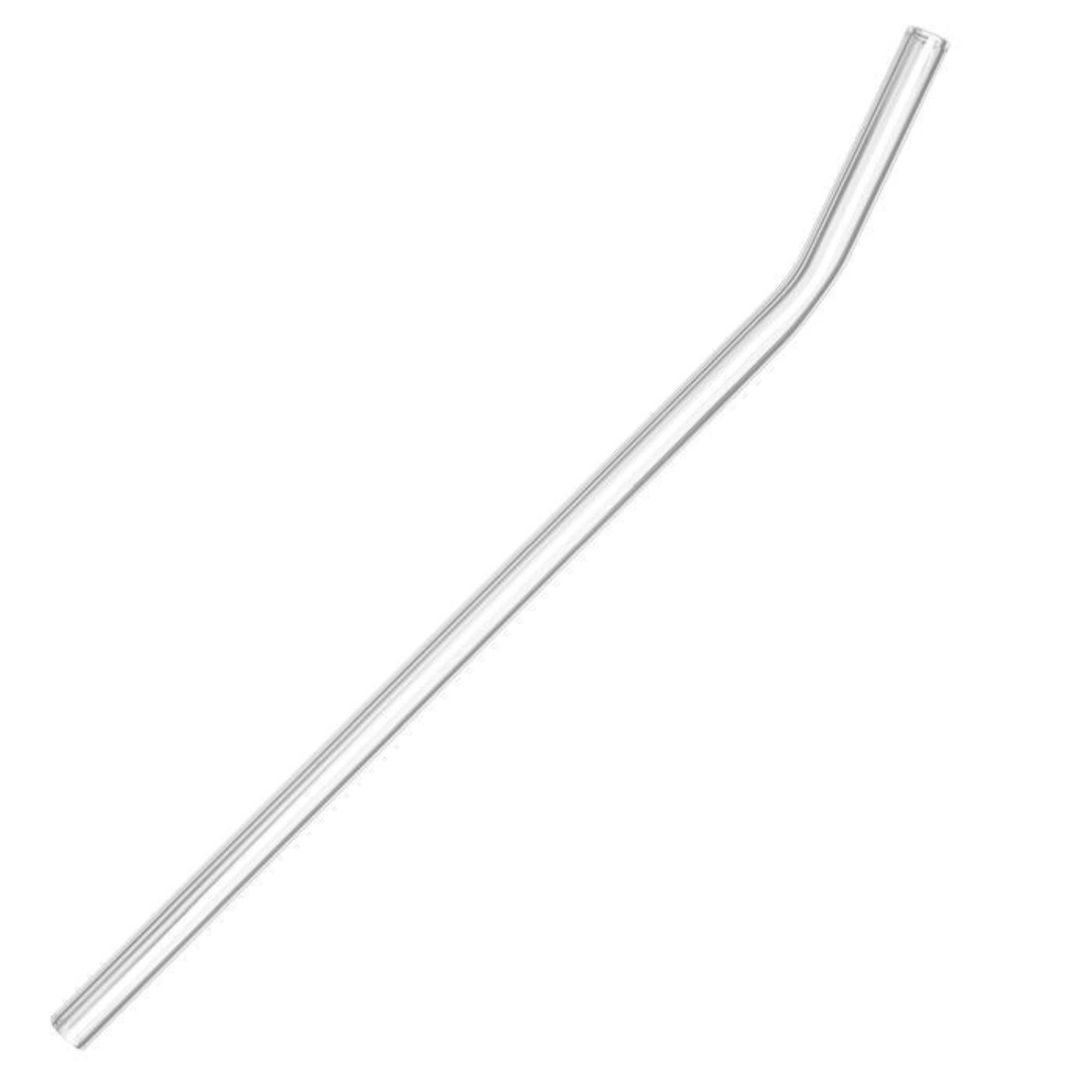 Set aus 6 gebogenen Glas-Trinkhalmen, 200mm lang, inkl. Reinigungsbürste, wiederverwendbar, umweltfreundlich und nachhaltig.