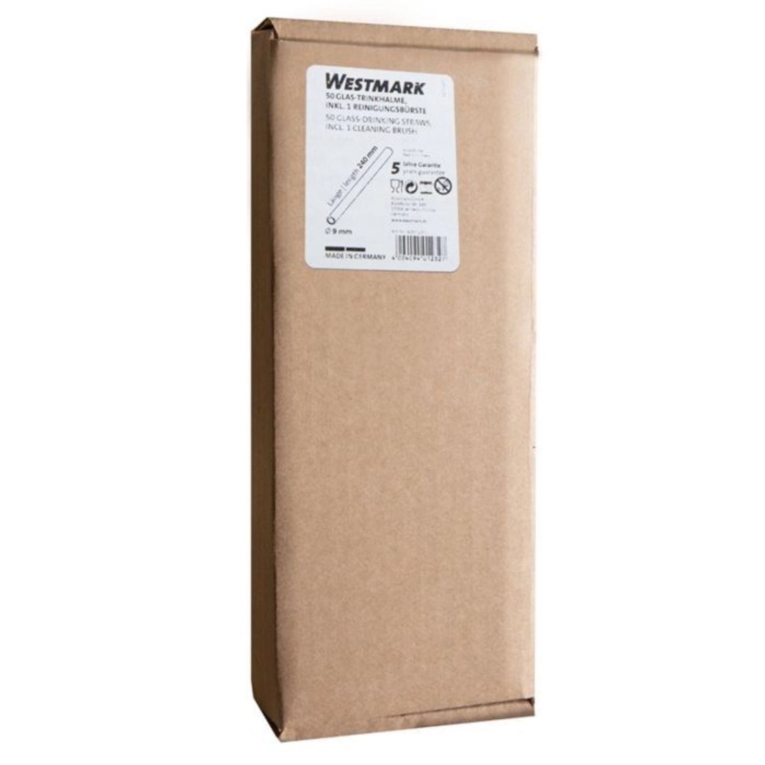 50 Trinkhalme Glas gerade, 240 mm u. Reinigungsbürstchen