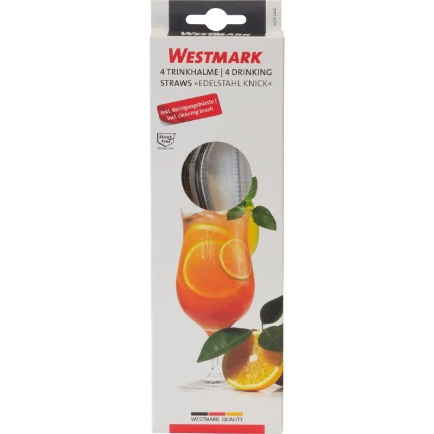 Elegantes Set aus 4 knickbaren Edelstahl-Trinkhalmen inklusive Reinigungsbürste, perfekt für stilvolles Trinken und nachhaltigen Genuss.