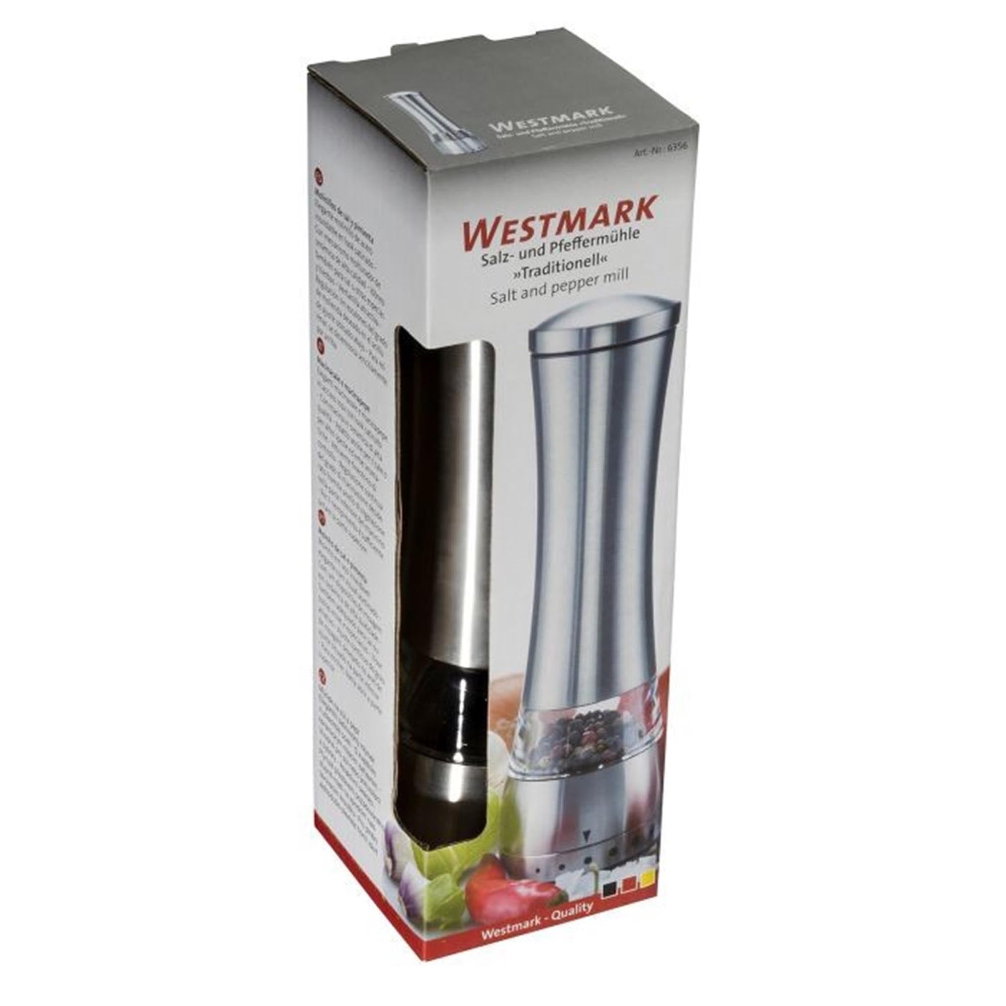 Traditionelle Salz- und Pfeffermühle von Westmark, robust, stilvoll, ideal für präzises Würzen in der Küche.