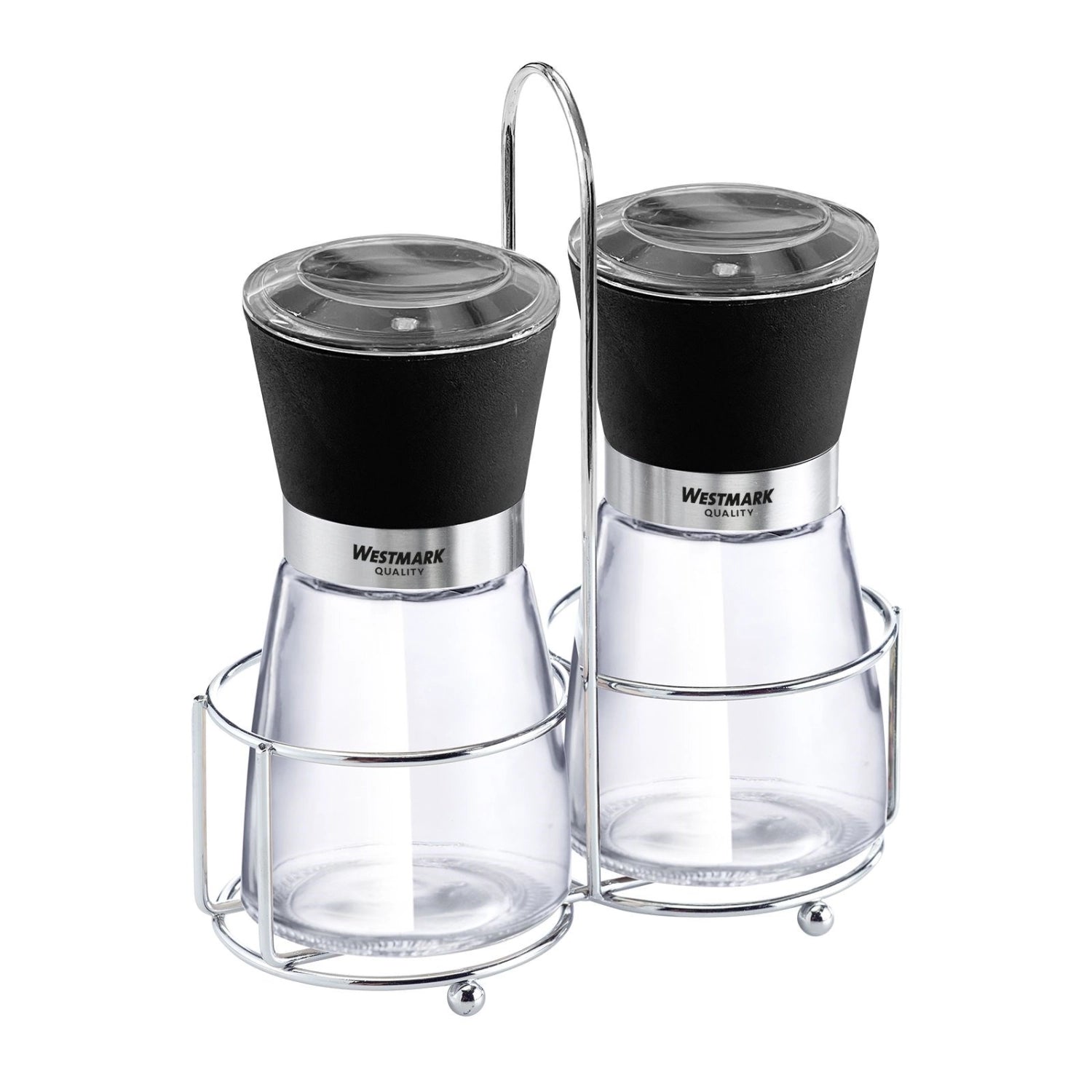 Elegantes 2-teiliges Gewürzmühlen-Set "Blacky" von Westmark, perfekt für die stilvolle Würzung von Speisen mit Salz und Pfeffer.