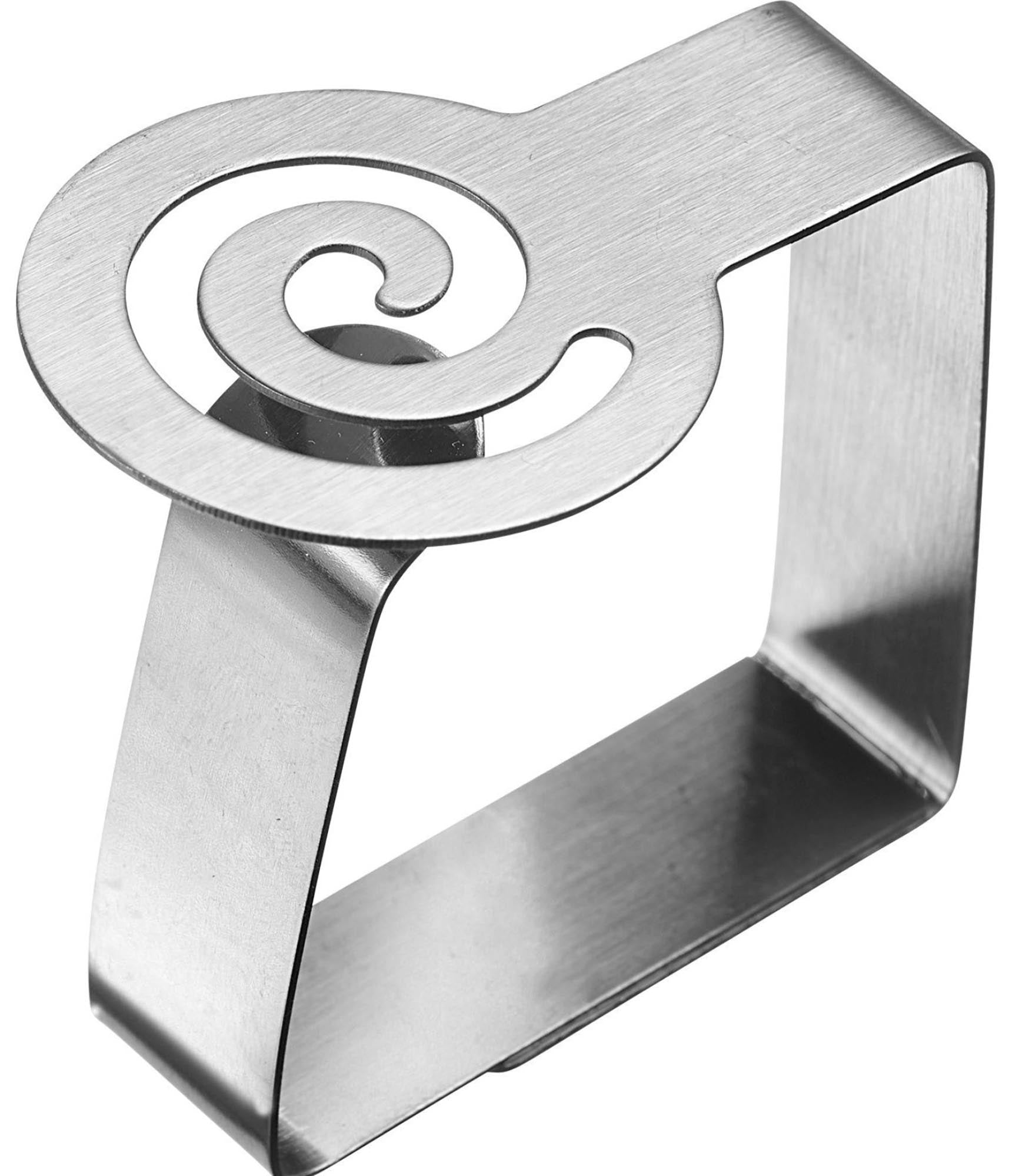 4er Set Edelstahl Tischtuchklammern in Spiraldesign von Westmark, perfekt für festen Halt von Tischdecken bei jeder Gelegenheit.