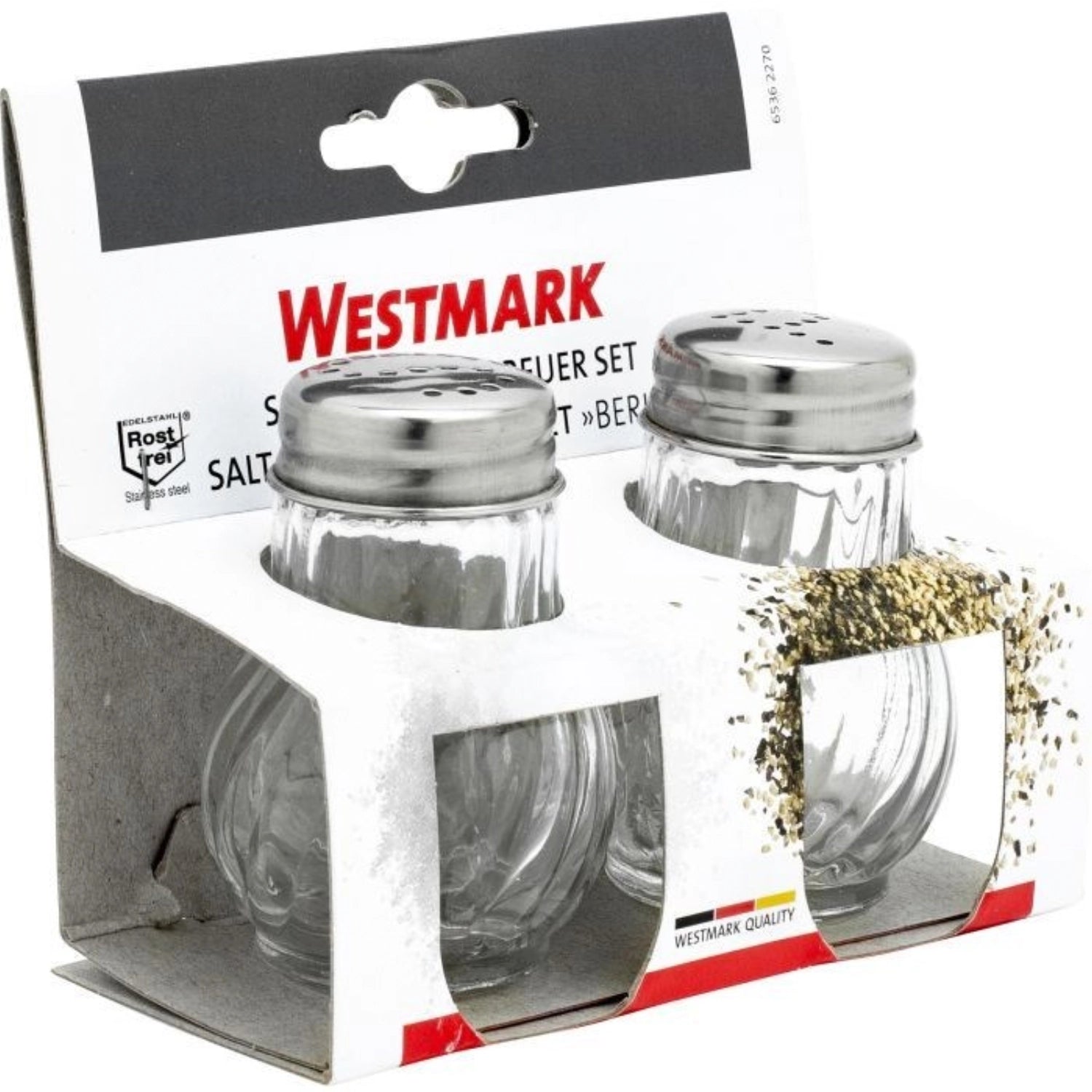 Stilvolles Salz- und Pfefferstreuer-Set aus zwei Teilen von Westmark, perfekt für die Küche und ansprechende Tischdekoration.