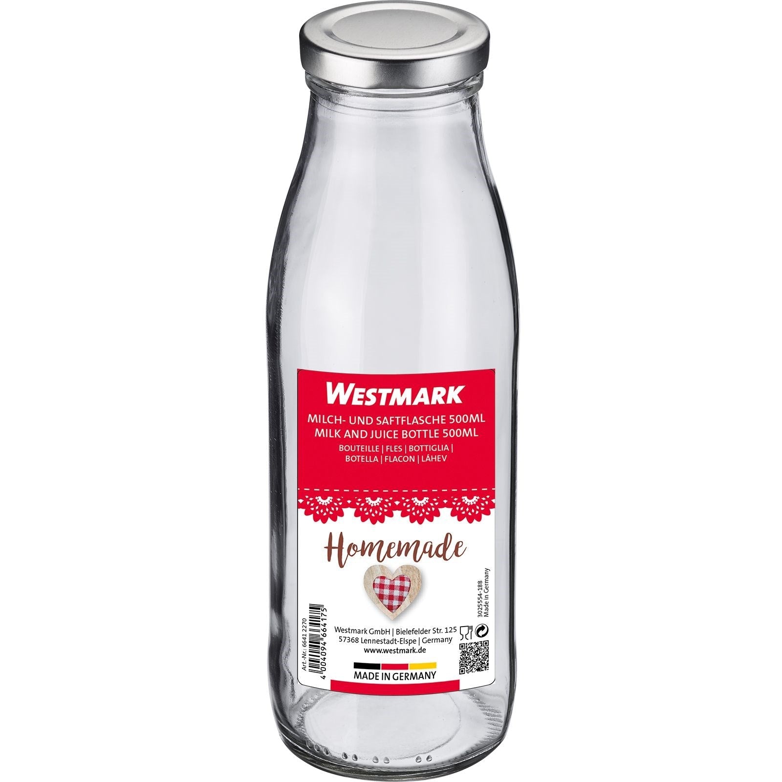 Praktische 500ml Flasche von Westmark, ideal für Milch und Saft. Hygienisch, rund und perfekt für den täglichen Gebrauch.