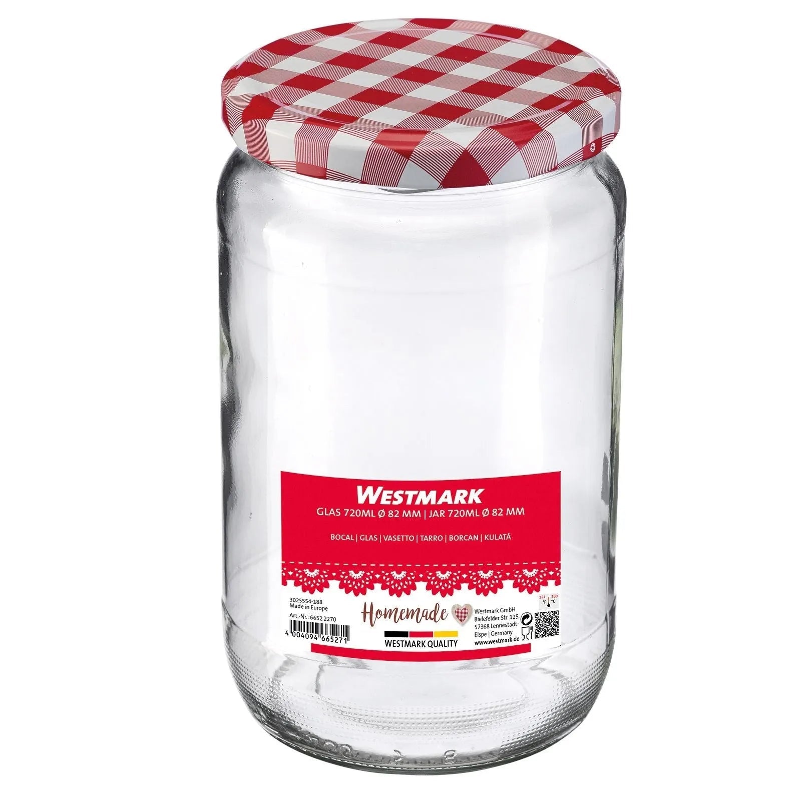 Glasgefäß 720ml, Ø82mm, perfekt für Einmachen, Aufbewahrung und vielseitige Anwendungen, hochwertige Qualität von Westmark.