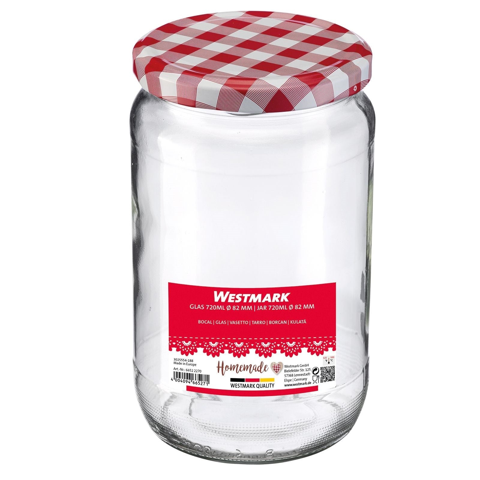 Glasgefäß 720ml, Ø82mm, perfekt für Einmachen, Aufbewahrung und vielseitige Anwendungen, hochwertige Qualität von Westmark.