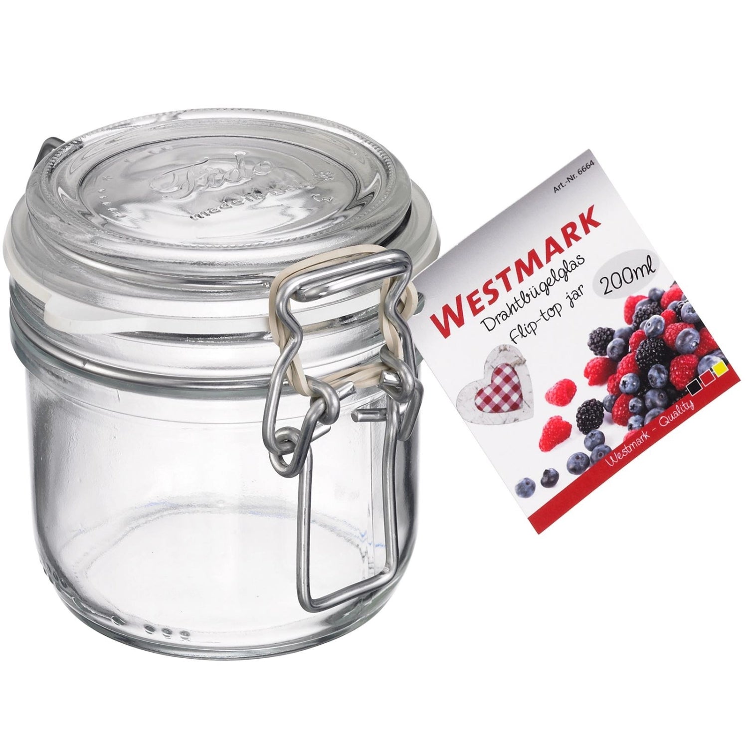 Praktisches 200ml Drahtbügelglas von Westmark, ideal für Aufbewahrung und Konservierung, mit robustem Bügelverschluss und stilvollem Look.