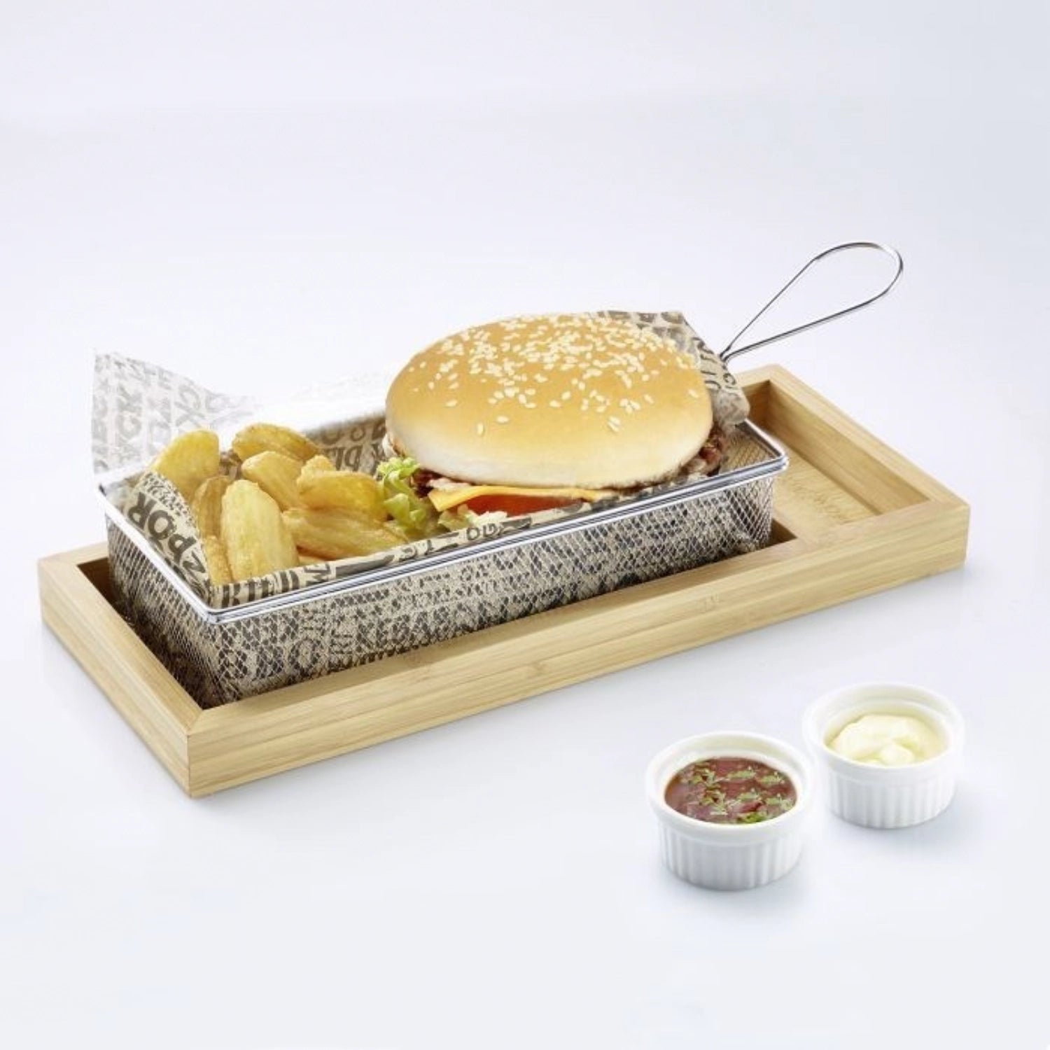 Praktisches 4-teiliges Set mit stilvollem Bambus-Tablett und Schälchen, perfekt für kreative Präsentationen und vielseitige Anwendungen in der Küche.