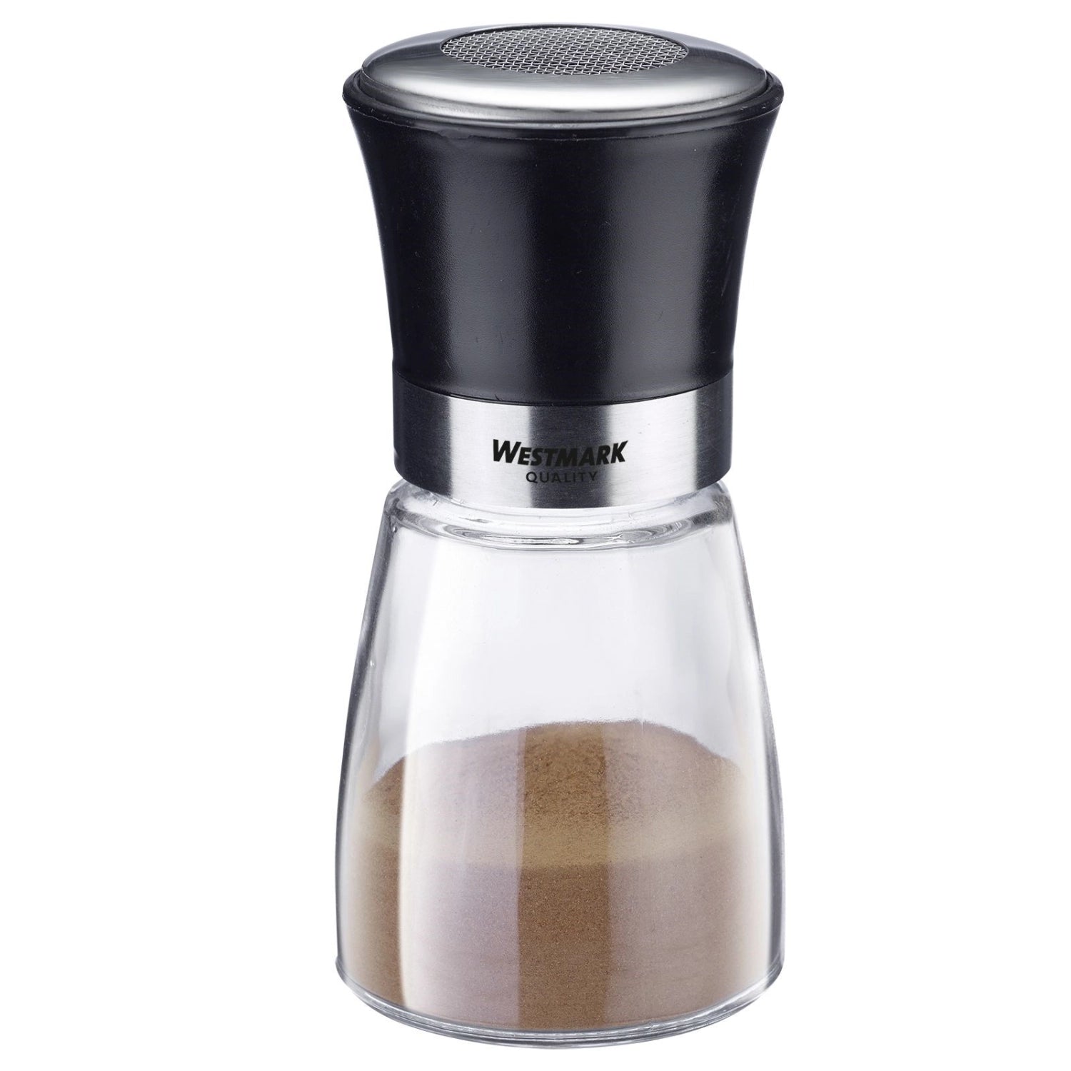 Eleganter Puderzuckerstreuer Blacky von Westmark, aus hochwertigem Edelstahl, ideal für das gleichmäßige Bestäuben von Desserts.