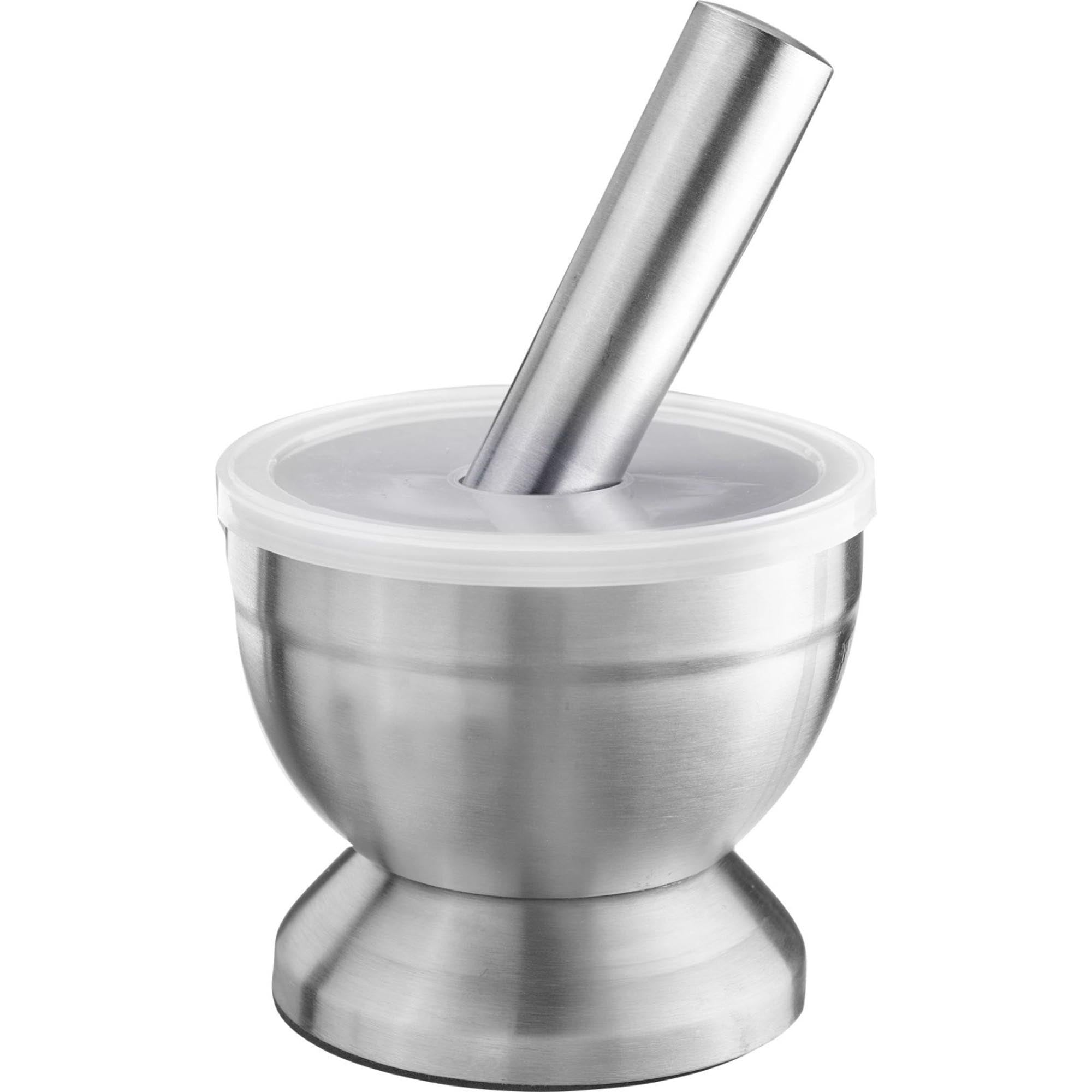 Entdecken Sie den hochwertigen Mörser mit Deckel aus Edelstahl von Westmark. Ideal zum Zerkleinern von Gewürzen und Kräutern, spülmaschinenfest und praktisch!