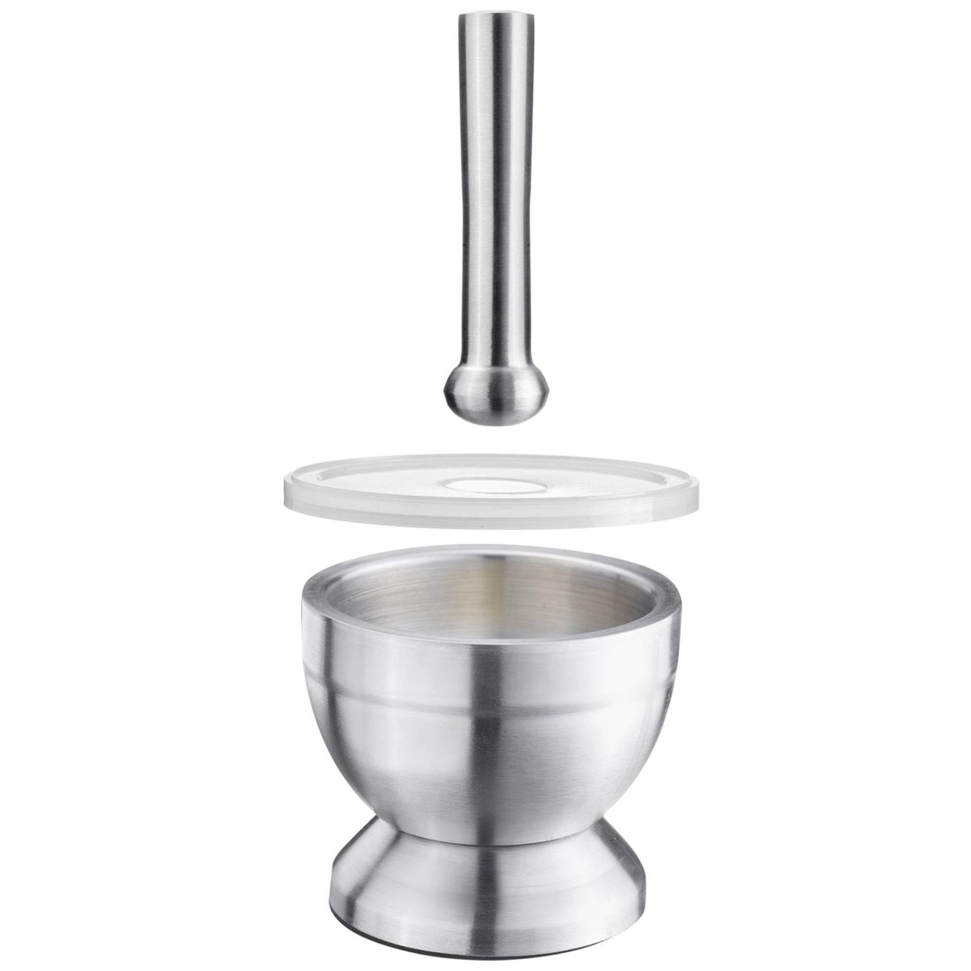 Robuster Edelstahl-Mörser mit Deckel von Westmark, perfekt zum Mahlen und Zerkleinern von Kräutern und Gewürzen in der Küche.
