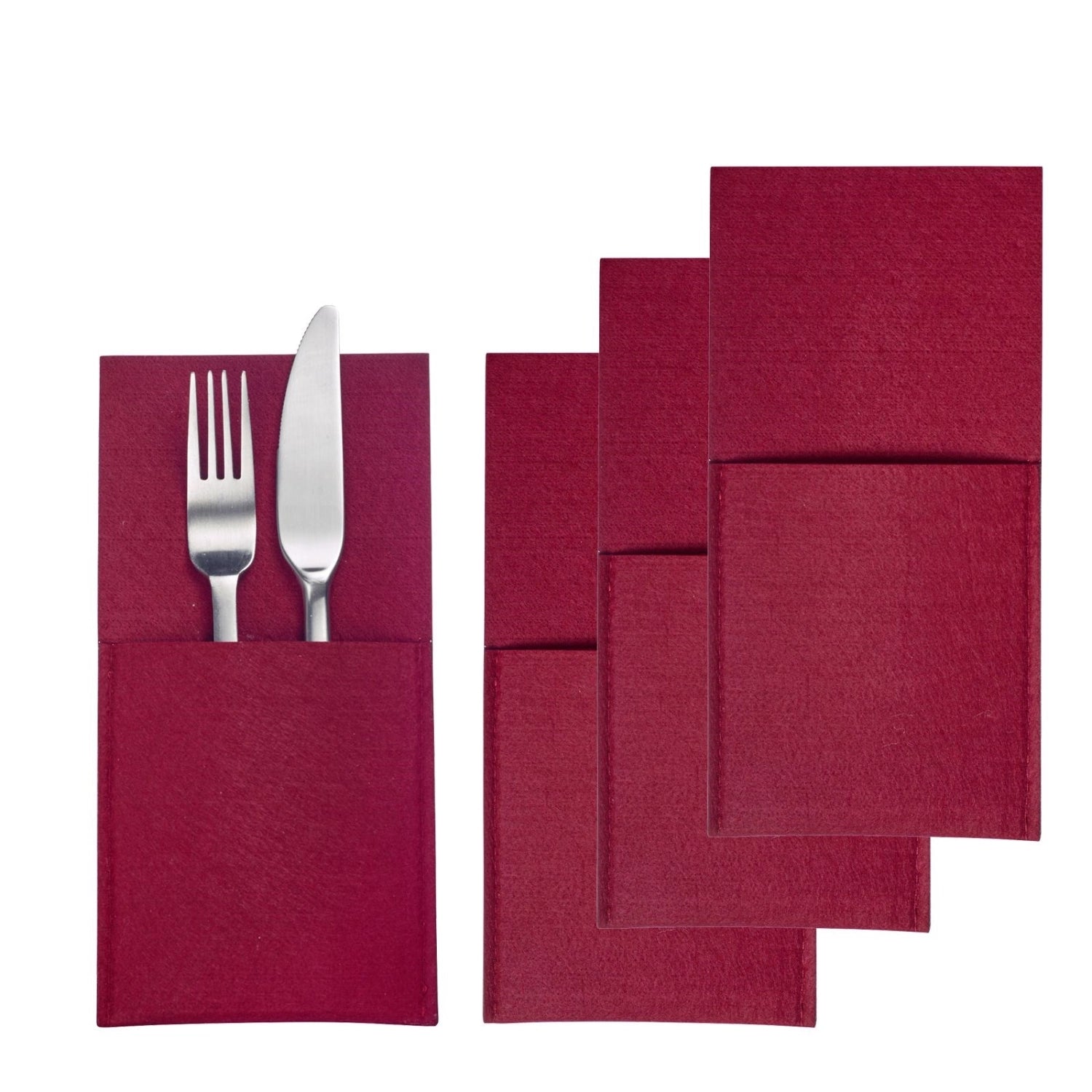 Gemütliches 4er Set Bestecktaschen in leuchtendem Rot aus strapazierfähigem Polyester, perfekt für festliche Anlässe und den täglichen Gebrauch.